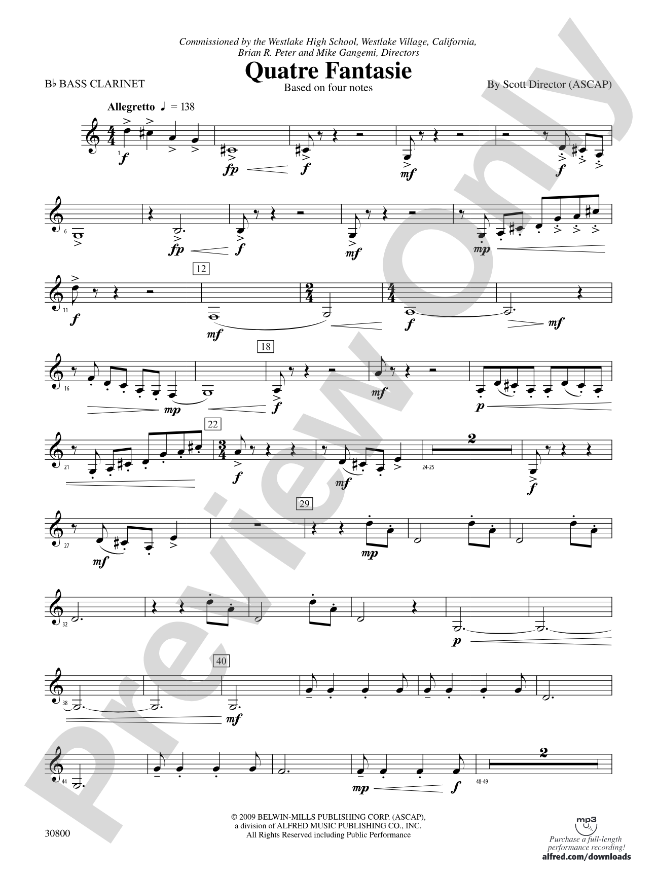 Quatre Fantasie: B-flat Bass Clarinet