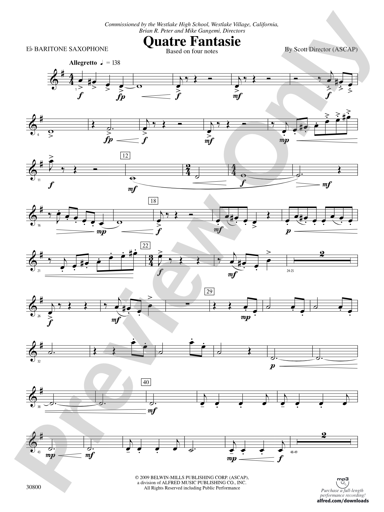 Quatre Fantasie: E-flat Baritone Saxophone