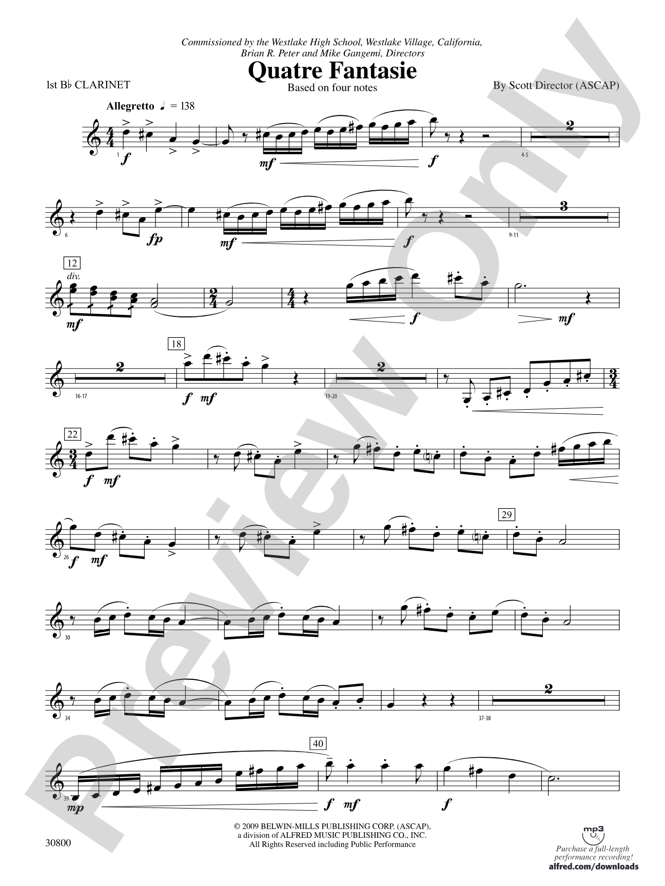 Quatre Fantasie: 1st B-flat Clarinet