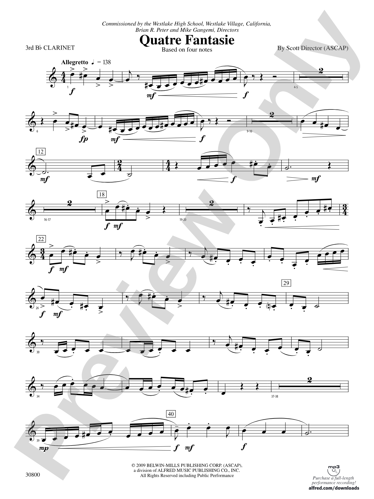 Quatre Fantasie: 3rd B-flat Clarinet