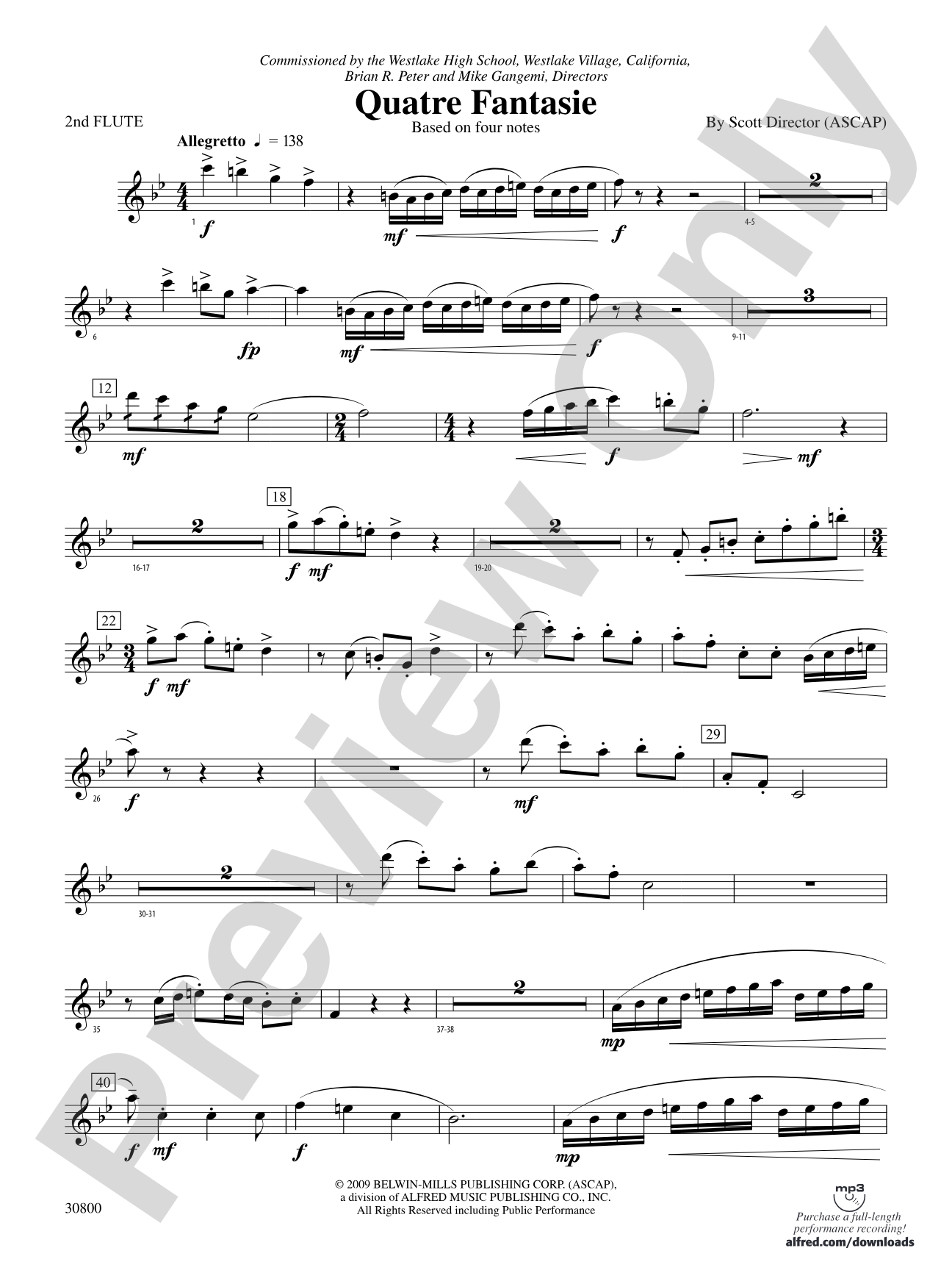 Quatre Fantasie: 2nd Flute