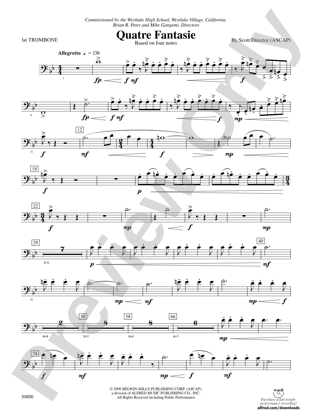 Quatre Fantasie: 1st Trombone