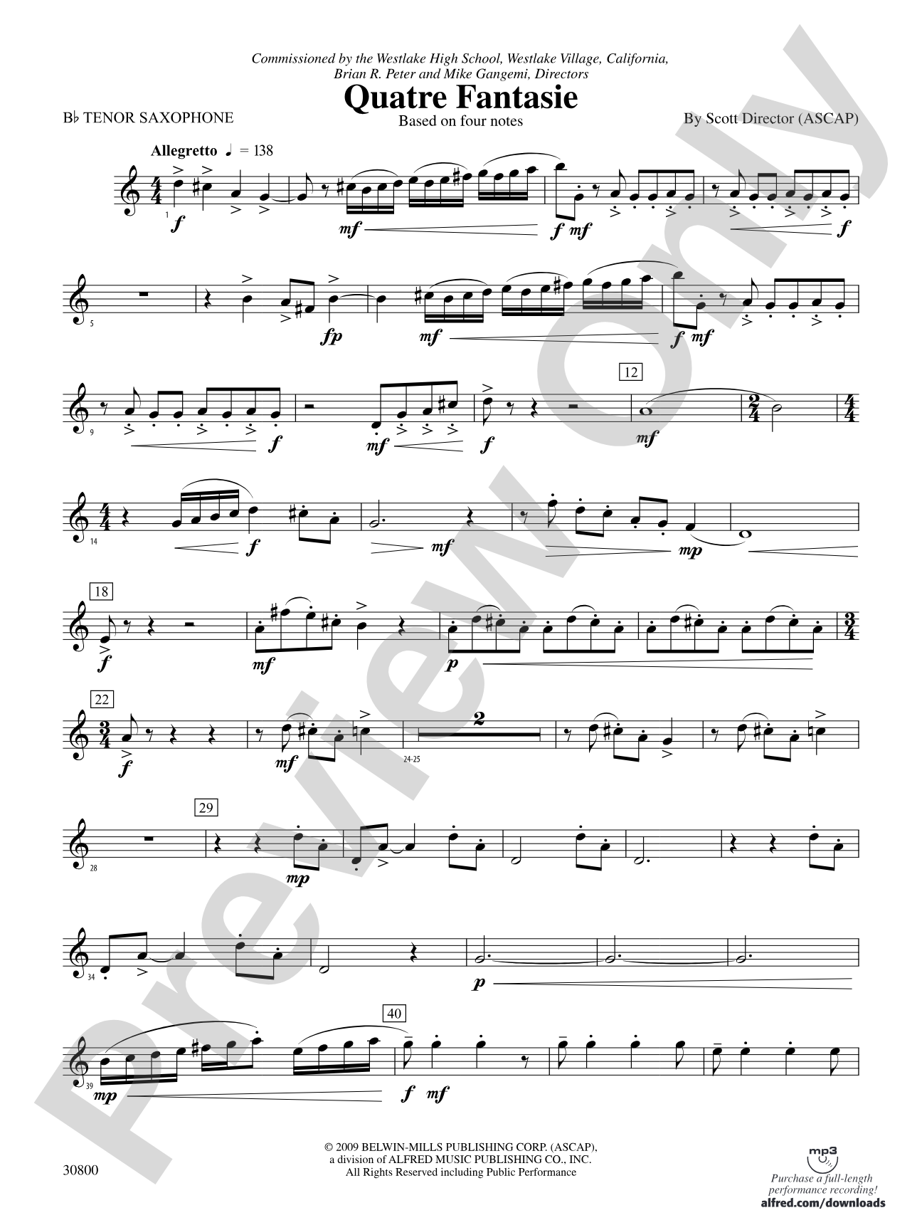 Quatre Fantasie: B-flat Tenor Saxophone
