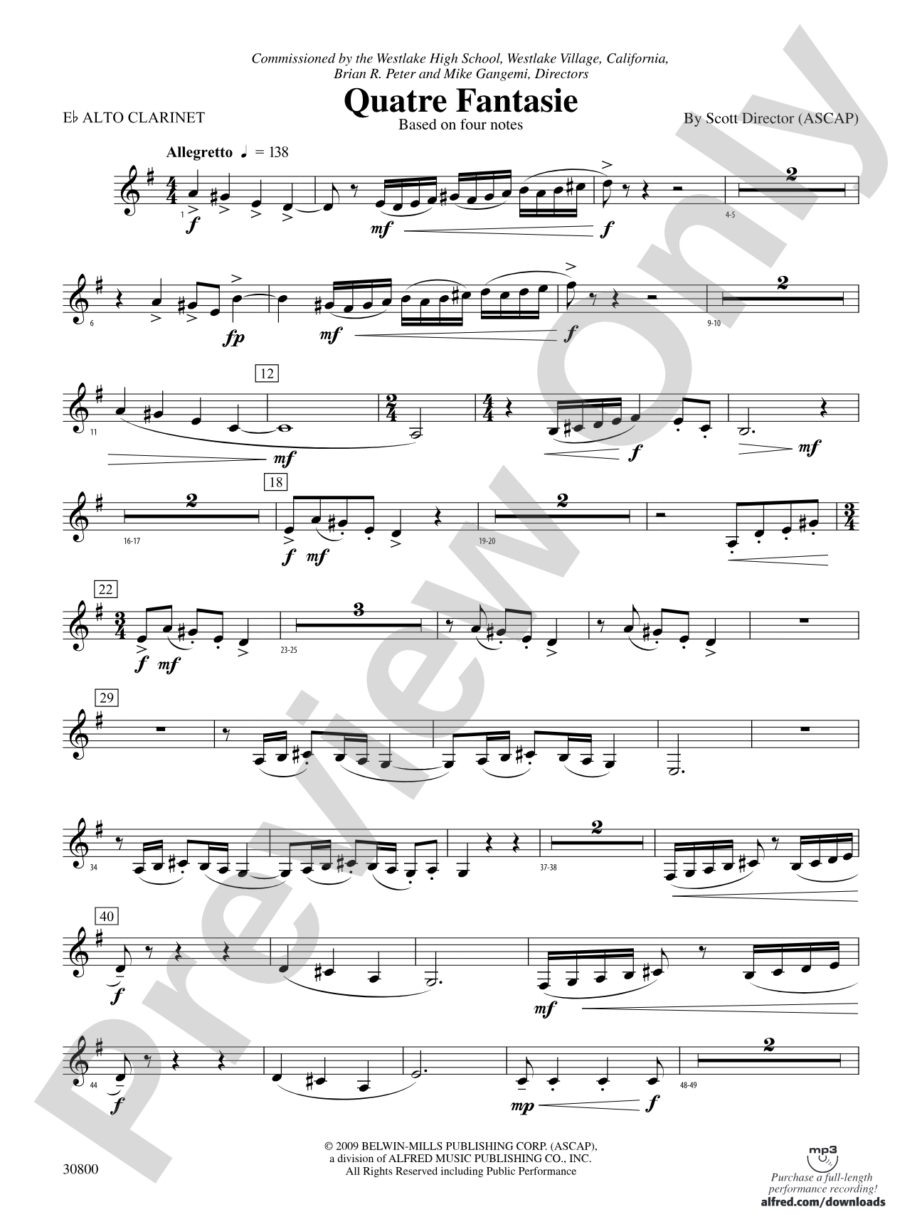 Quatre Fantasie: (wp) E-flat Alto Clarinet