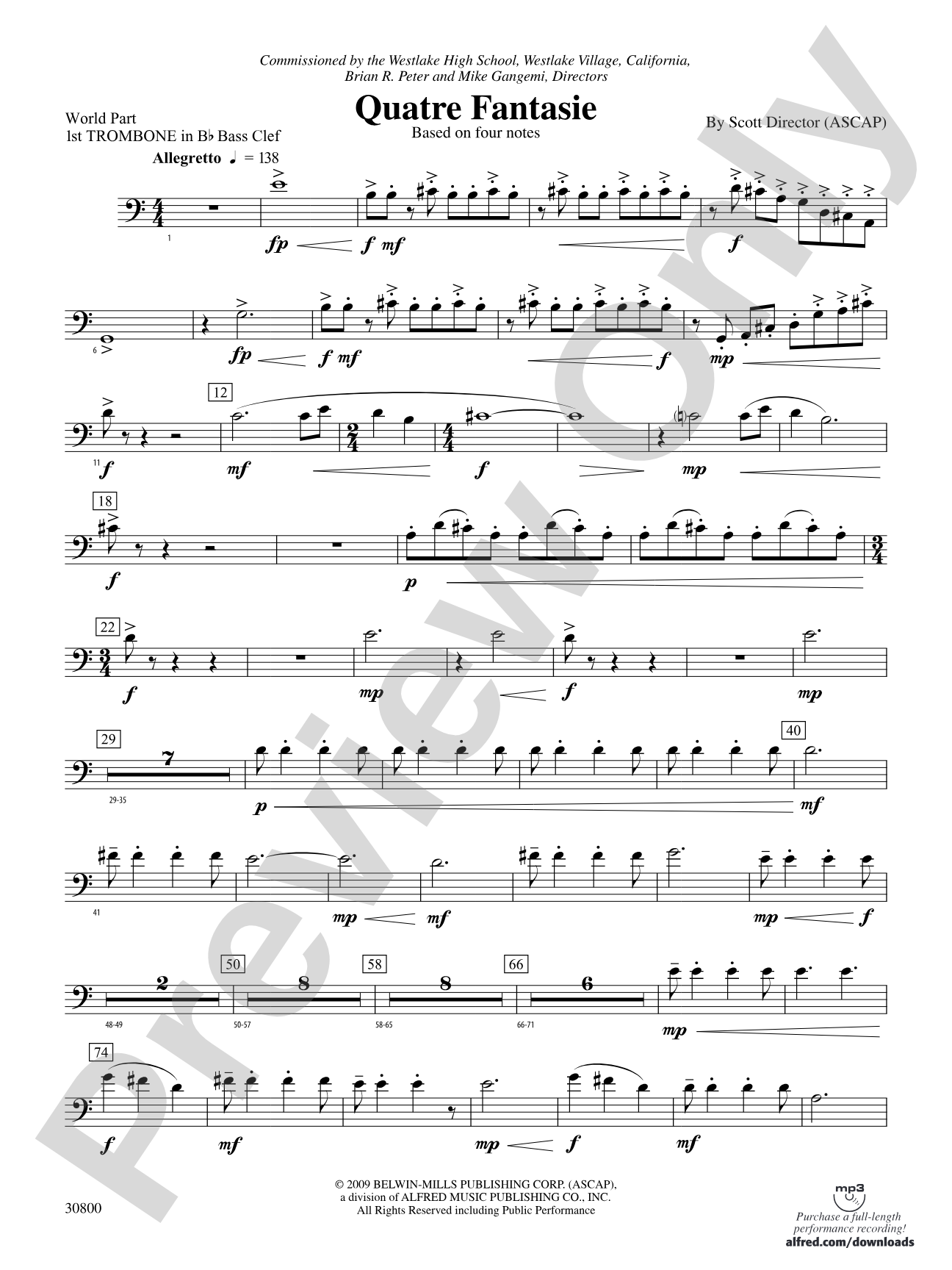 Quatre Fantasie: (wp) 1st B-flat Trombone B.C.