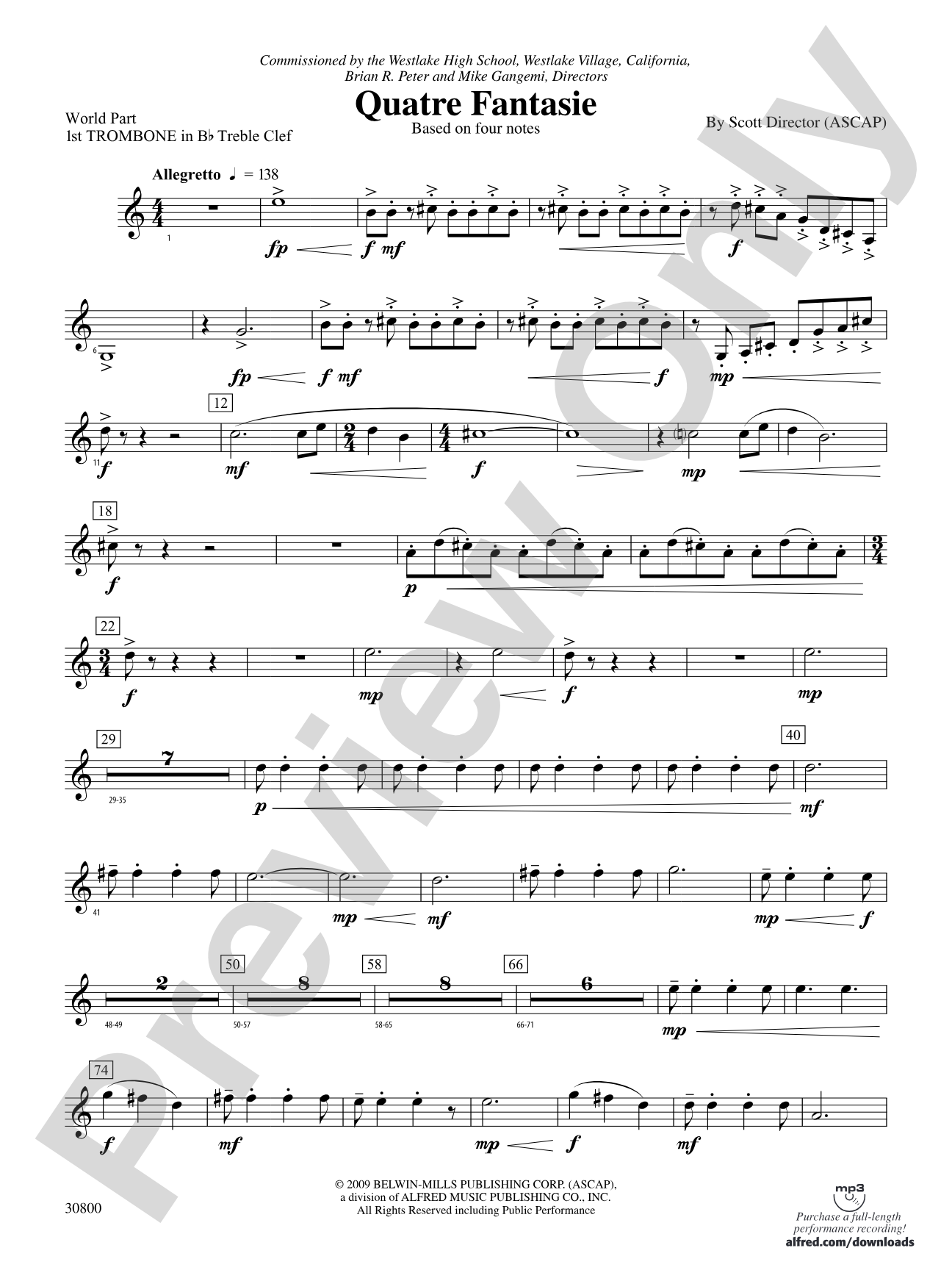 Quatre Fantasie: (wp) 1st B-flat Trombone T.C.