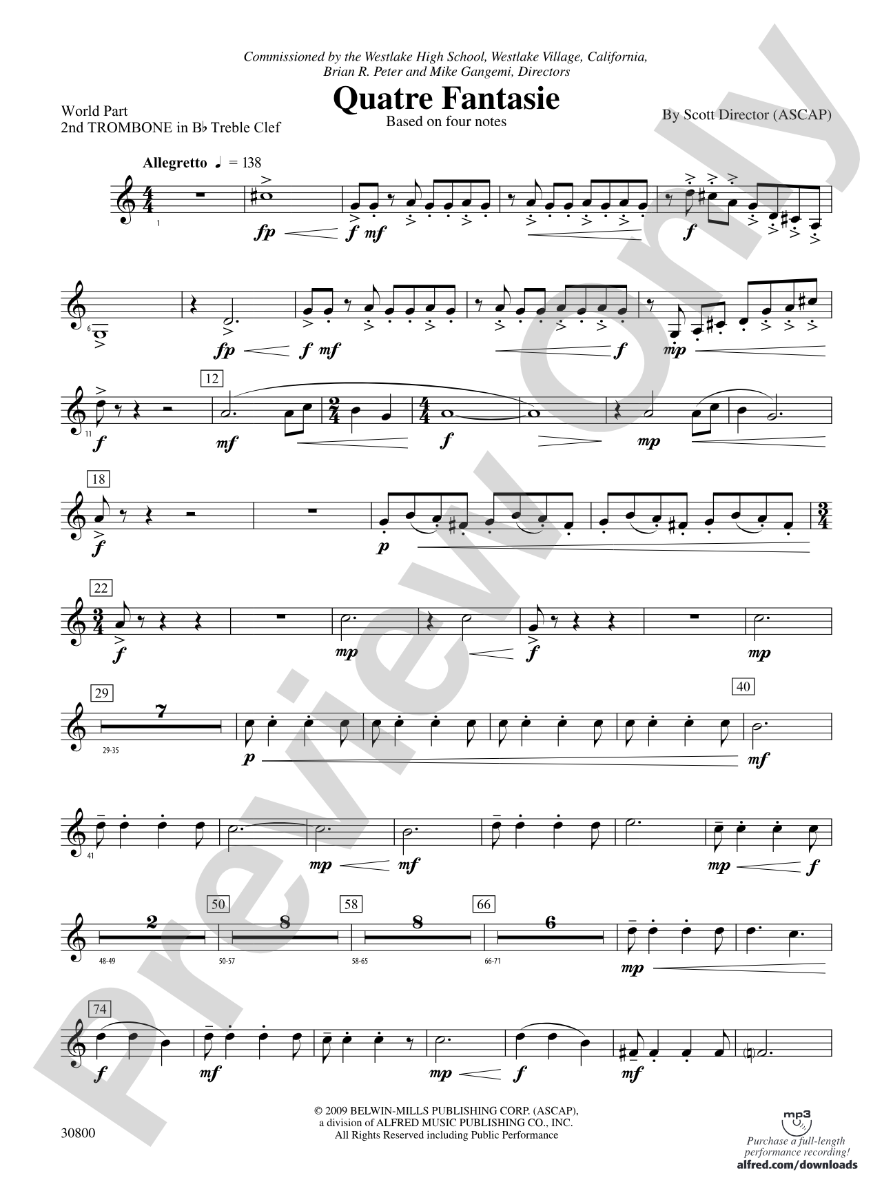 Quatre Fantasie: (wp) 2nd B-flat Trombone T.C.