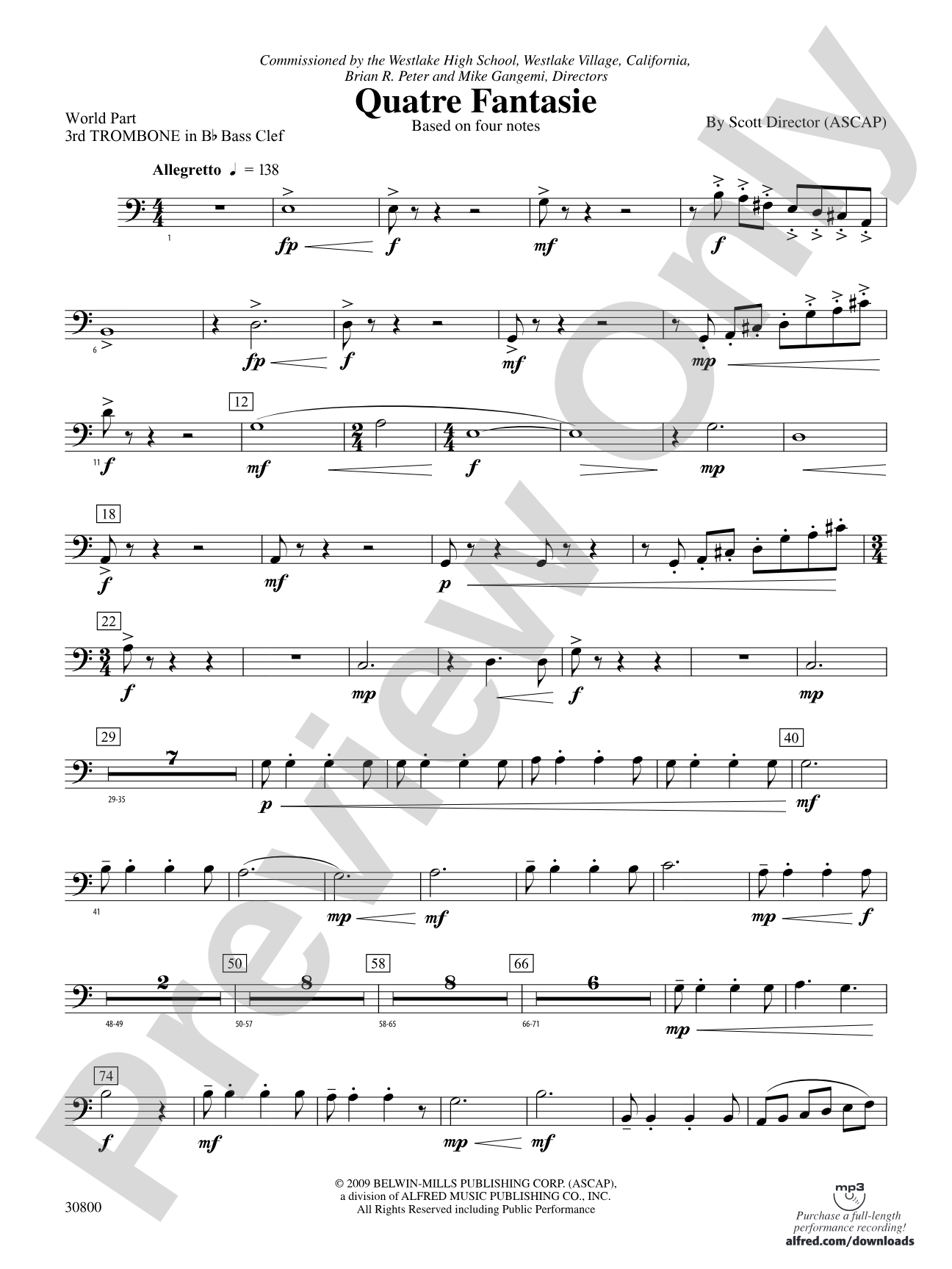 Quatre Fantasie: (wp) 3rd B-flat Trombone B.C.