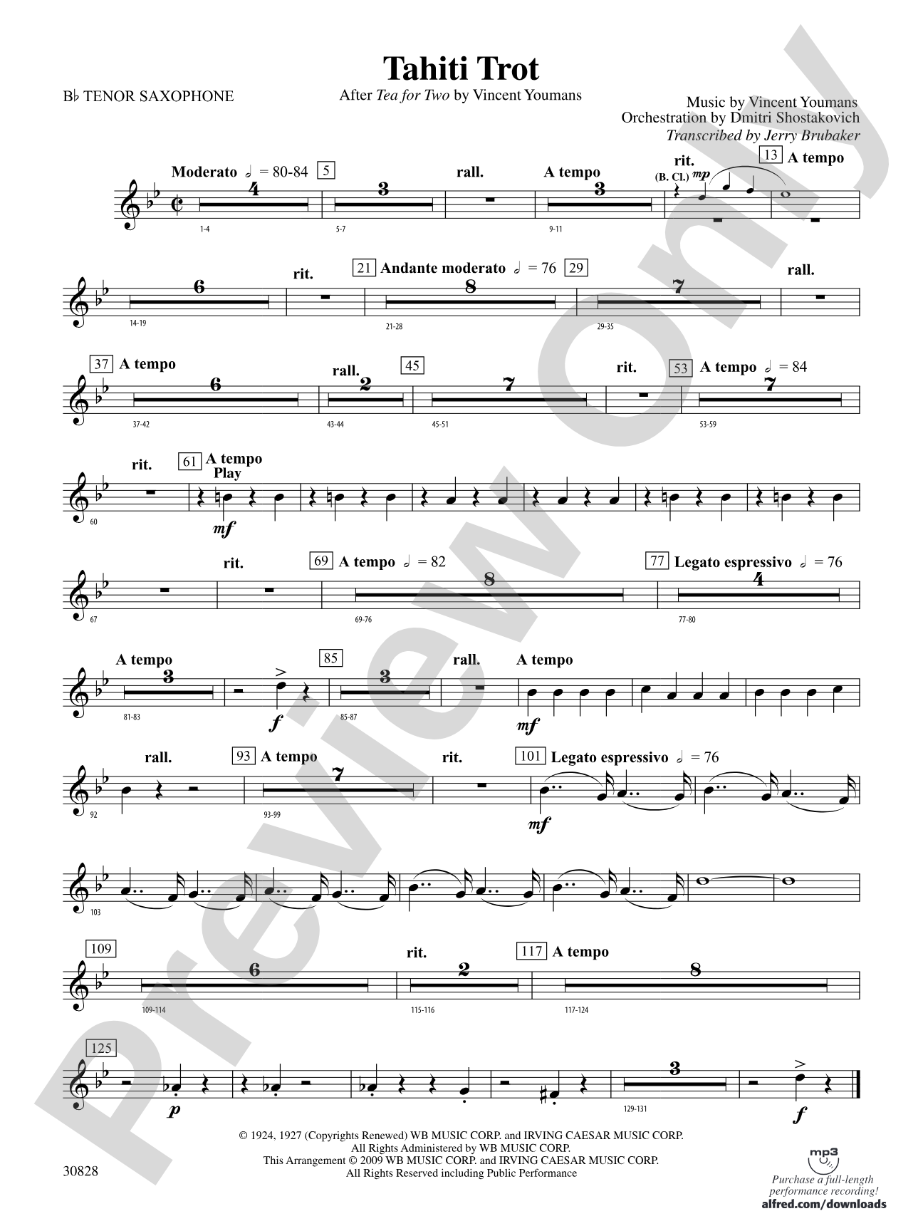 Tahiti Trot: B-flat Tenor Saxophone