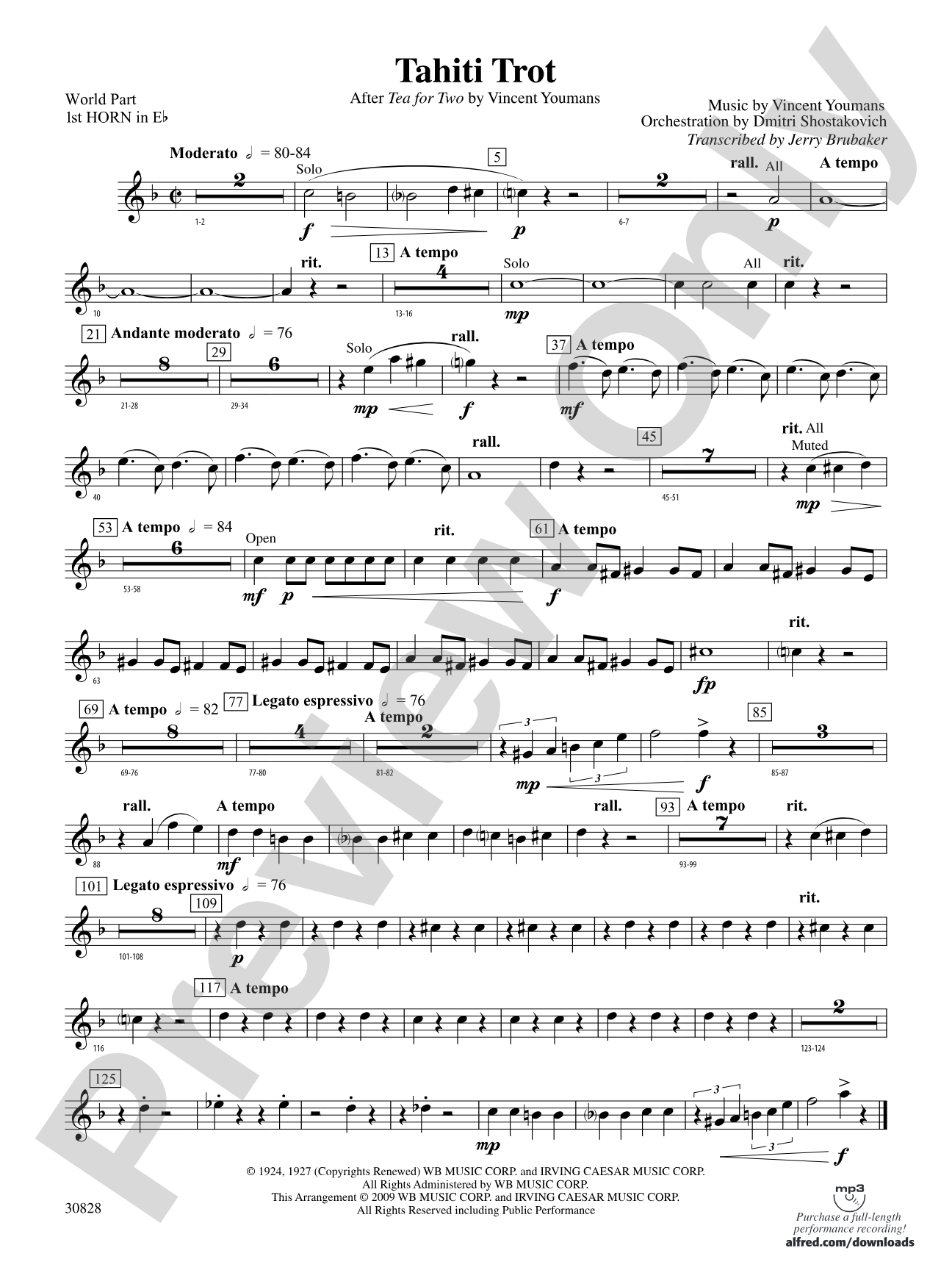 Tahiti Trot: (wp) 1st Horn in E-flat