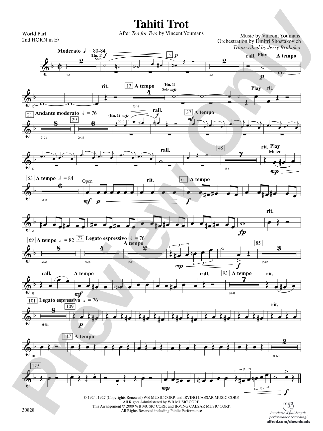 Tahiti Trot: (wp) 2nd Horn in E-flat