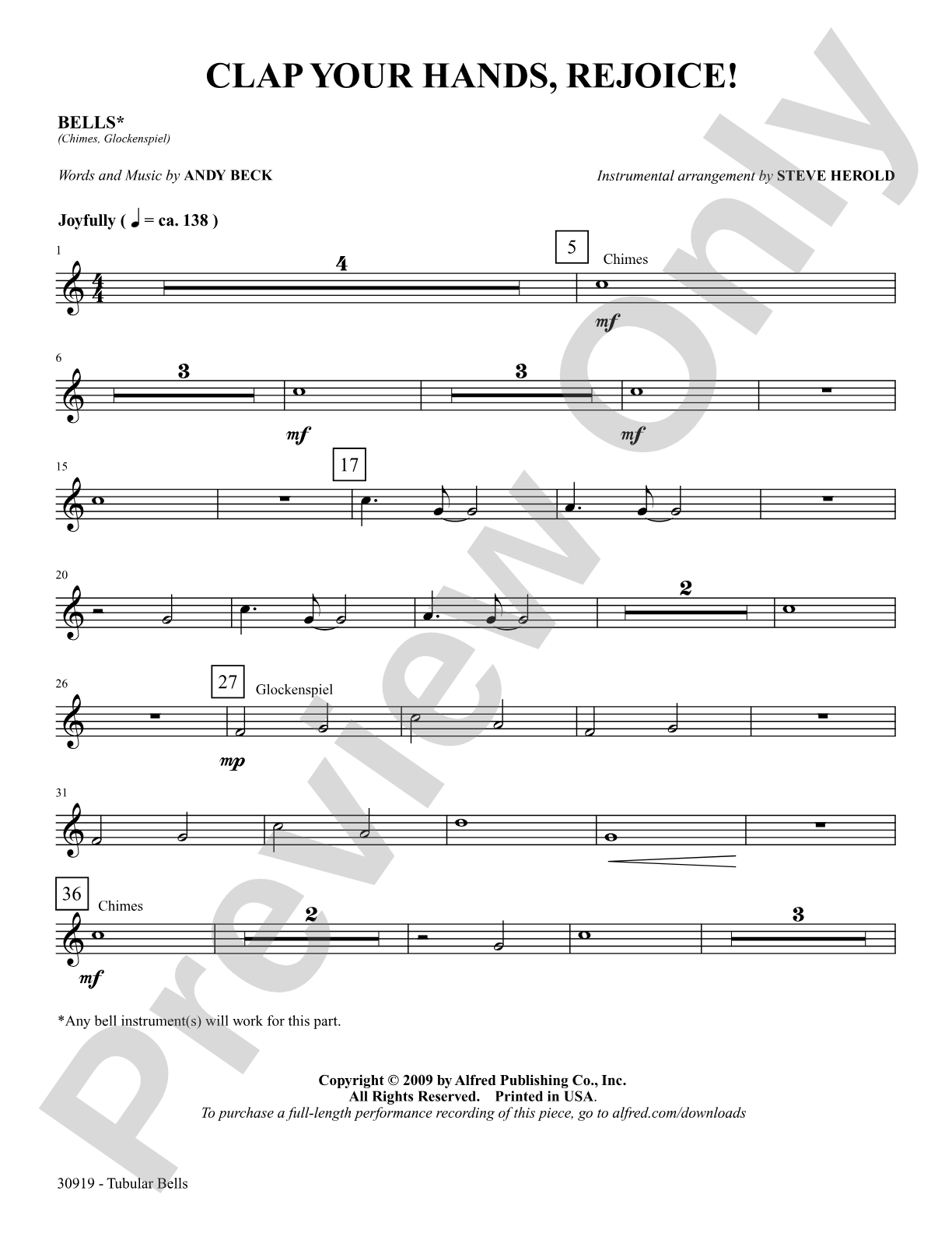 Clap Your Hands, Rejoice!: Bells: Choral SoundPax