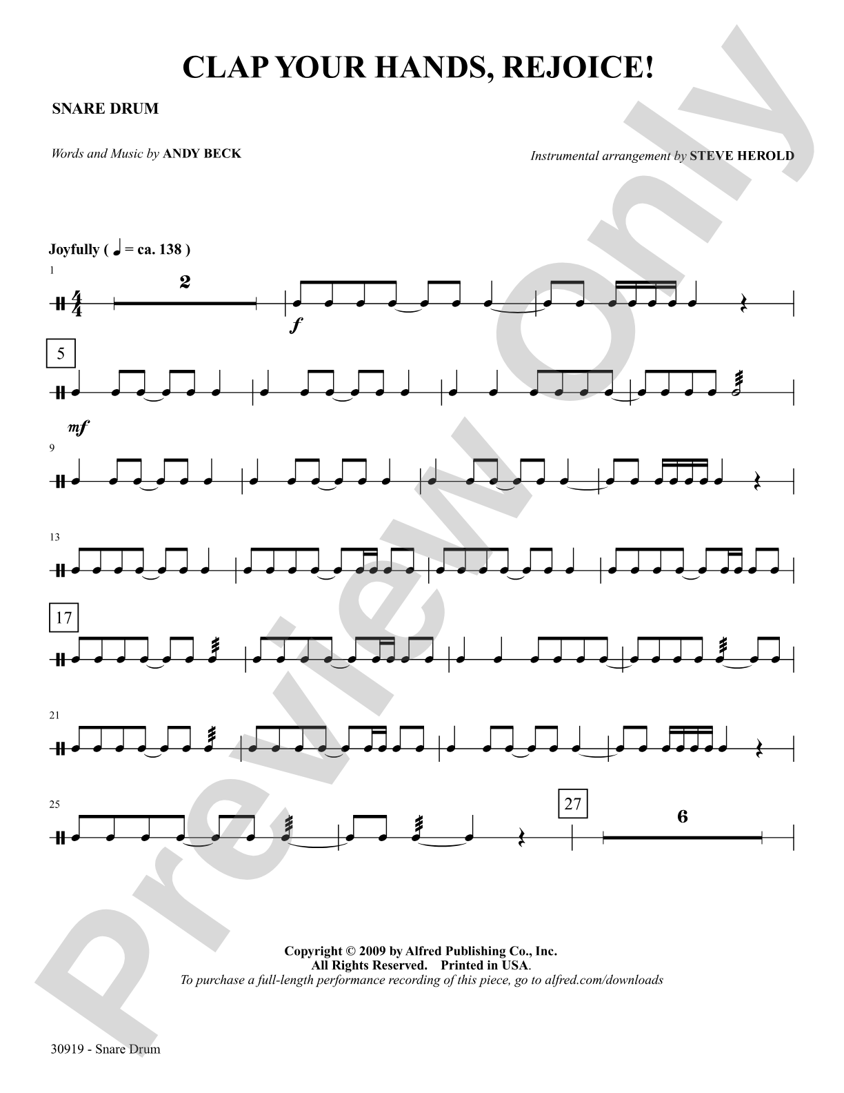 Clap Your Hands, Rejoice!: Snare Drum: Choral SoundPax