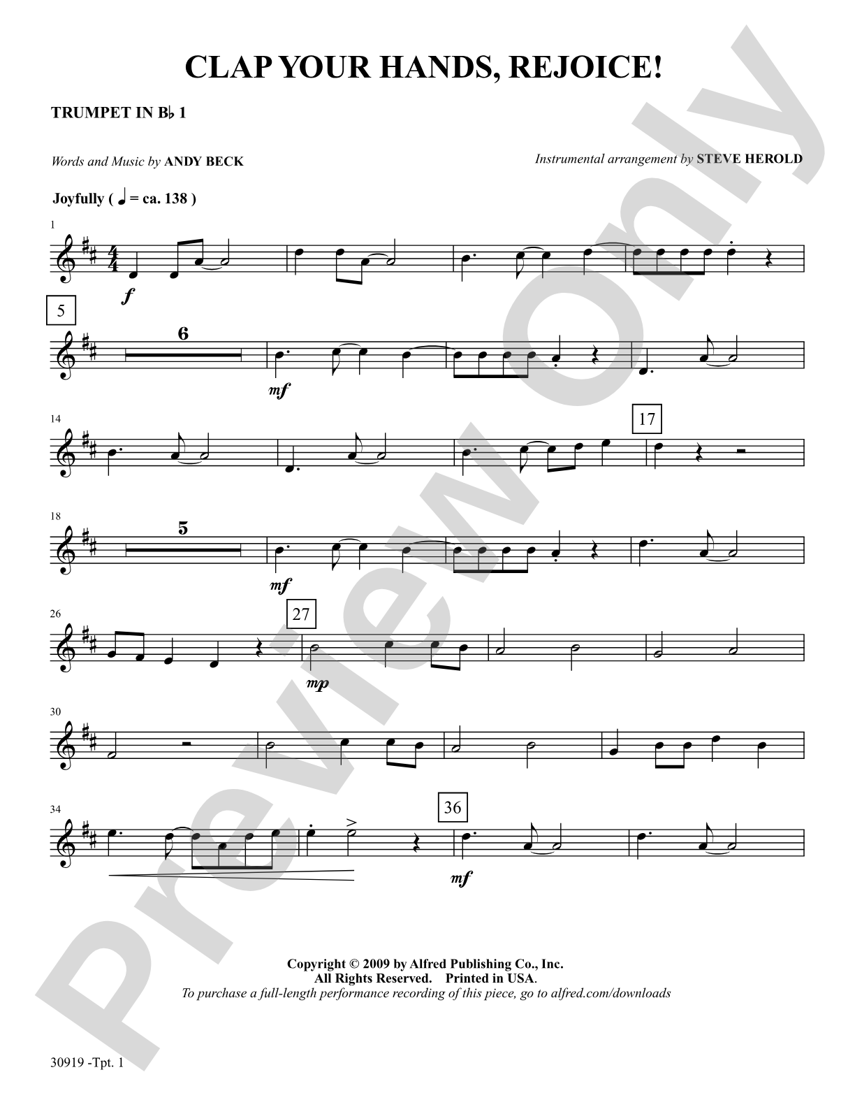 Clap Your Hands, Rejoice!: 1st B-flat Trumpet: Choral SoundPax