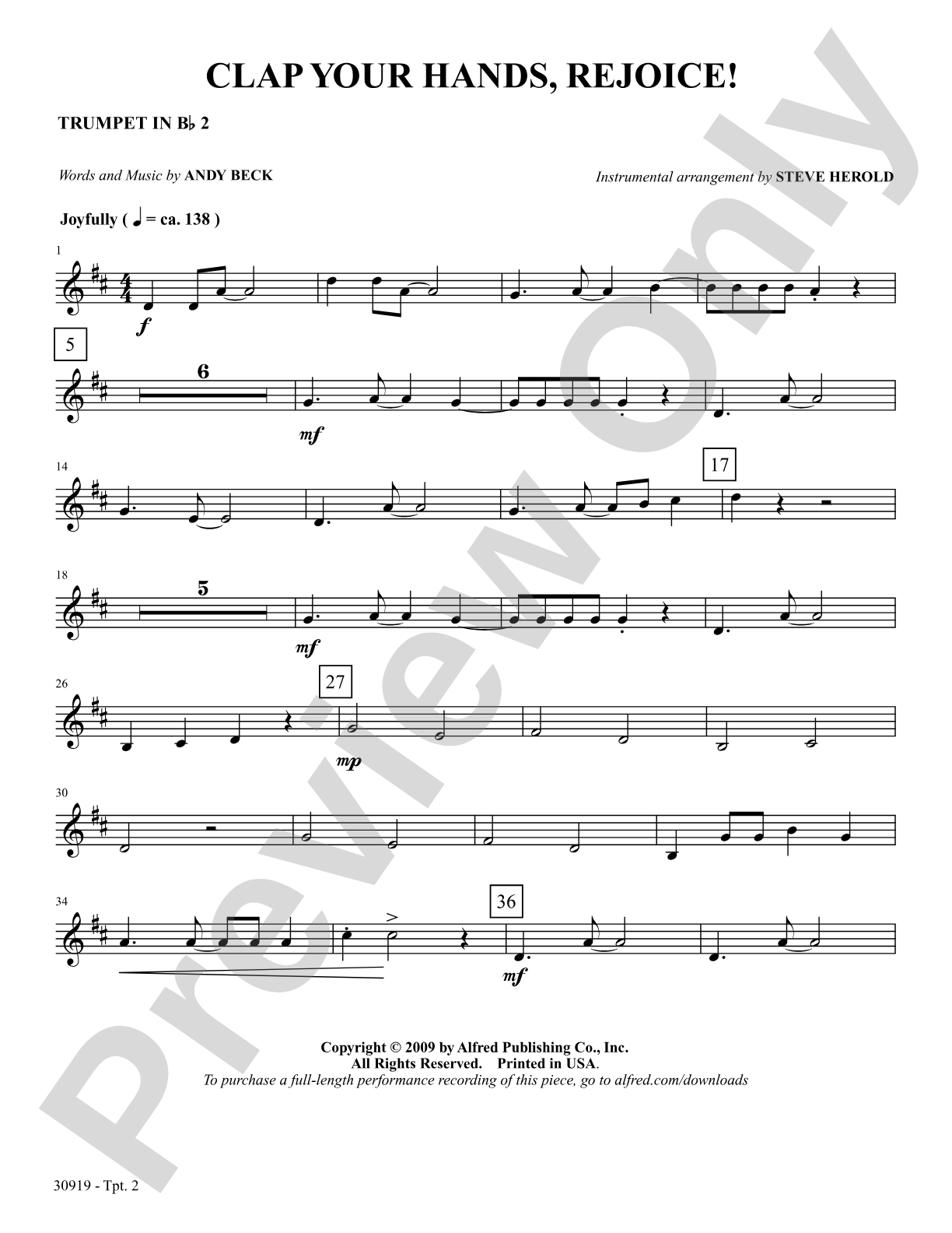 Clap Your Hands, Rejoice!: 2nd B-flat Trumpet: Choral SoundPax
