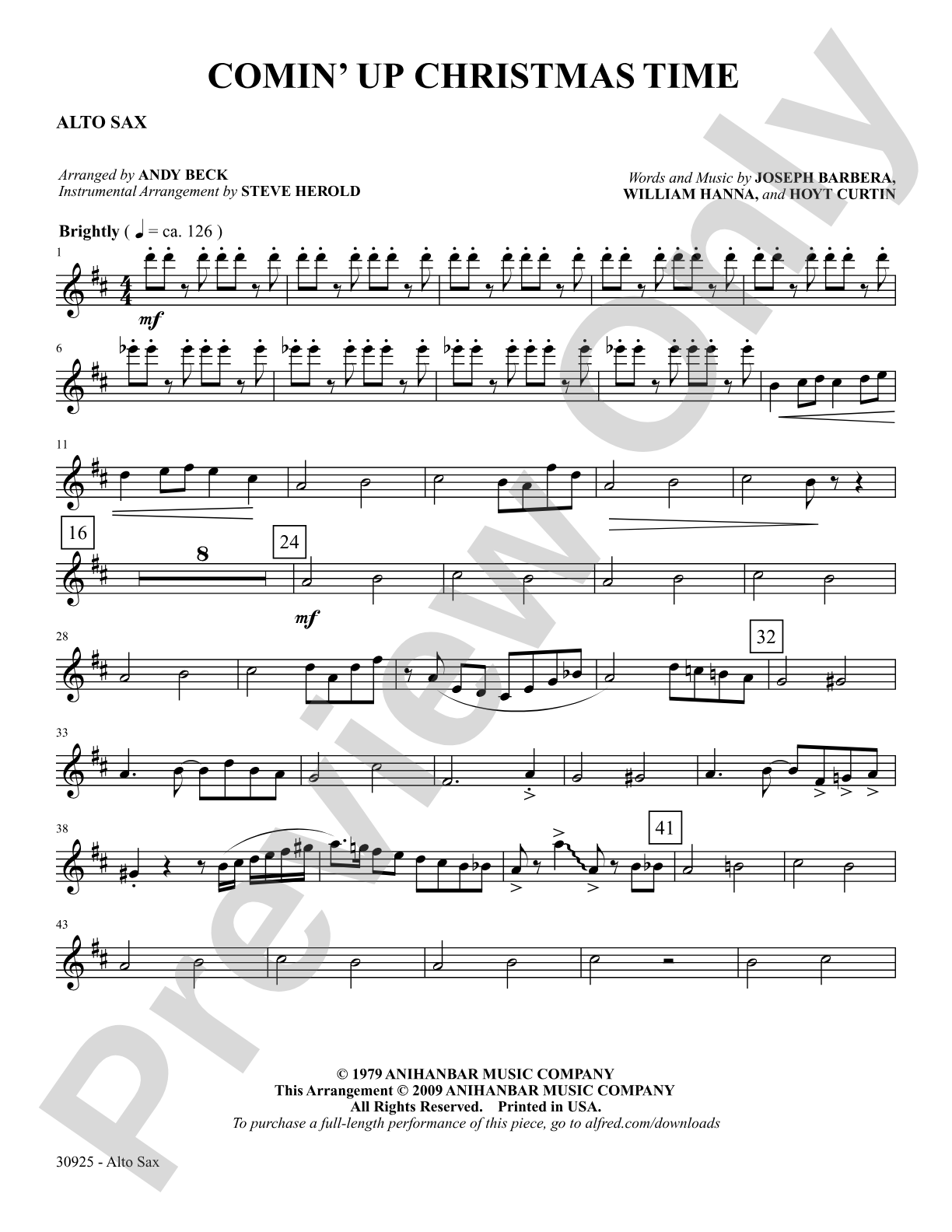 Comin' Up Christmas Time: E-flat Alto Saxophone: Choral SoundPax