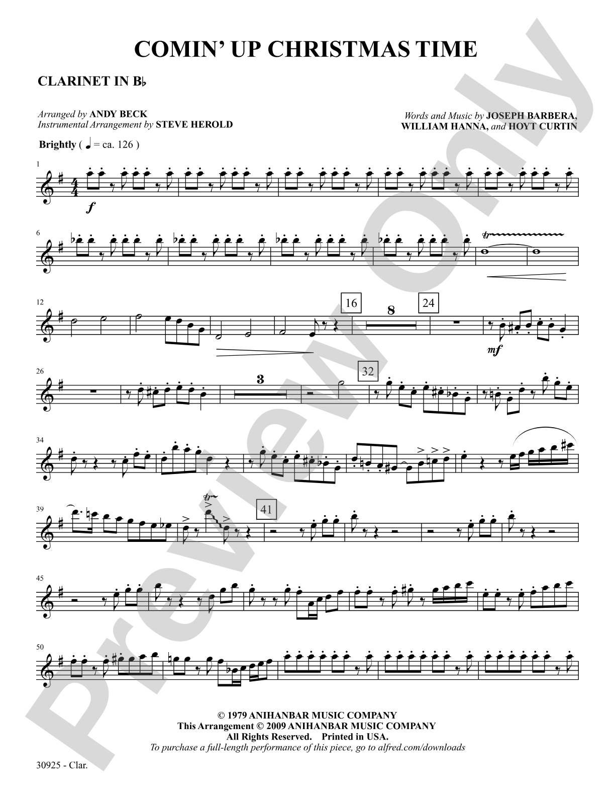 Comin' Up Christmas Time: 1st B-flat Clarinet: Choral SoundPax