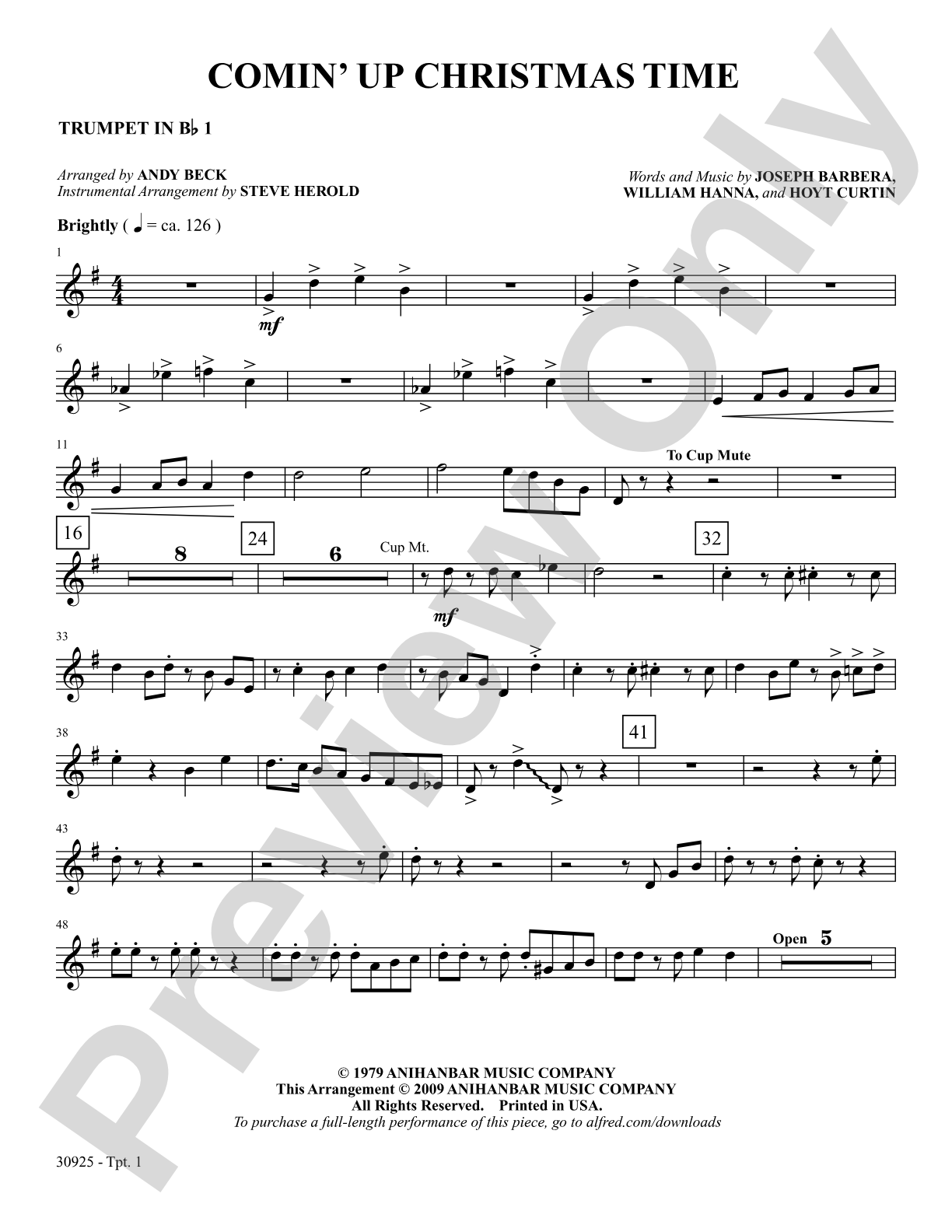 Comin' Up Christmas Time: 1st B-flat Trumpet: Choral SoundPax