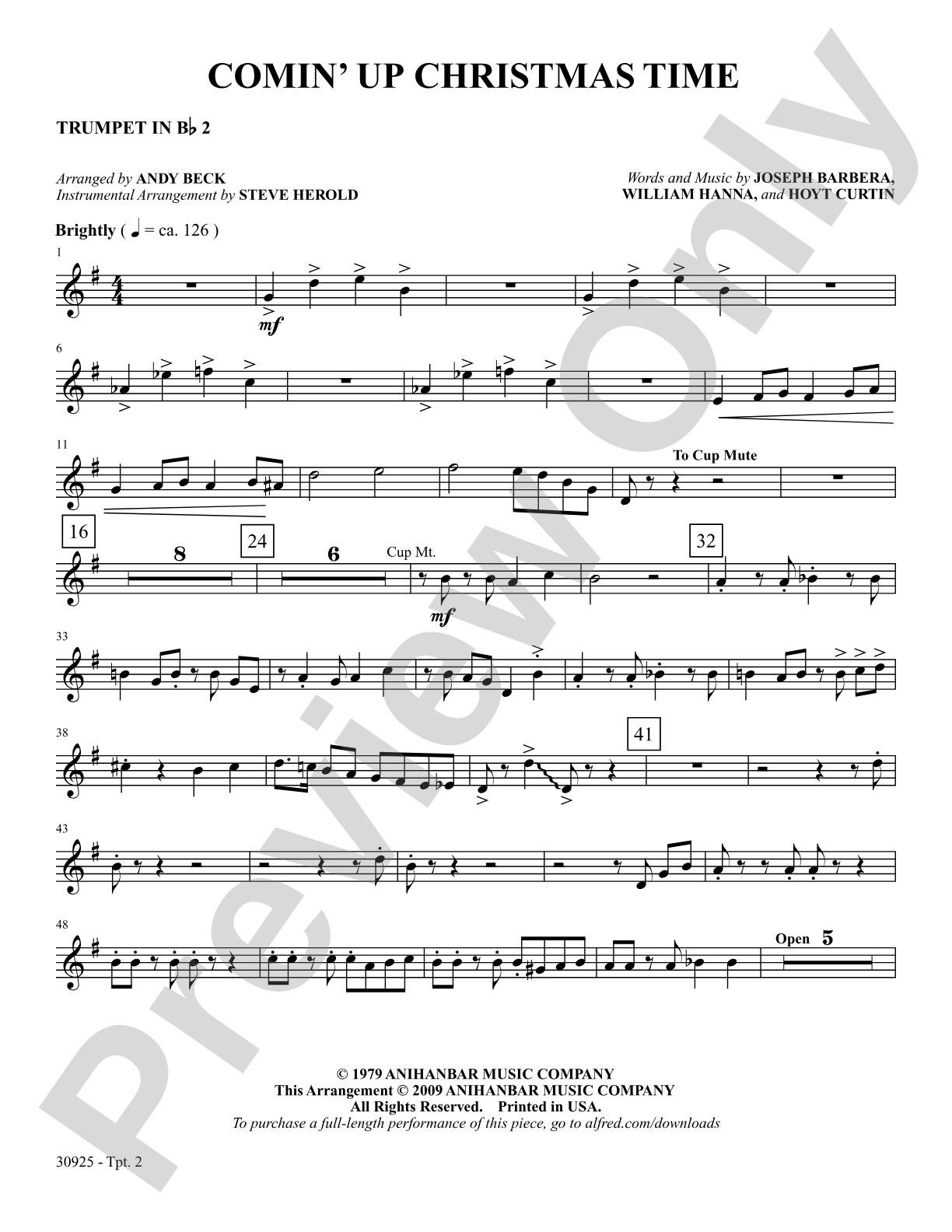 Comin' Up Christmas Time: 2nd B-flat Trumpet: Choral SoundPax