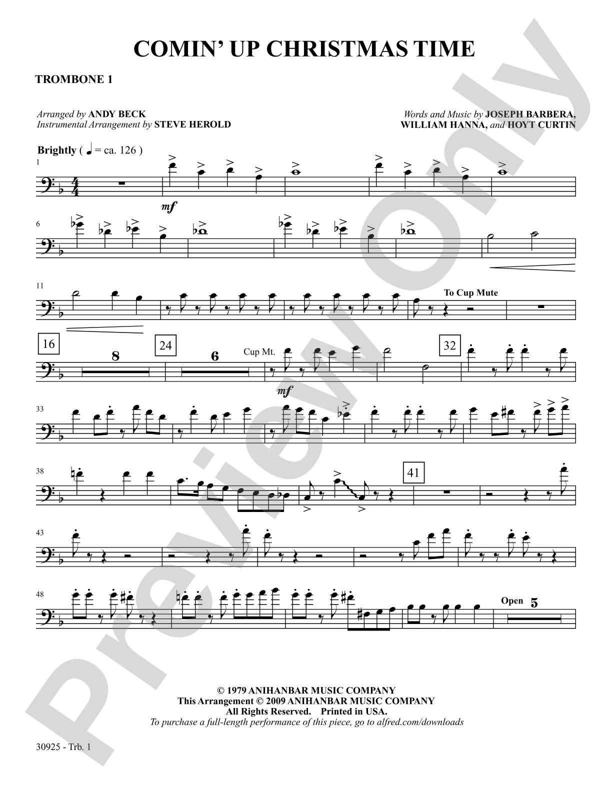 Comin' Up Christmas Time: 1st Trombone: Choral SoundPax