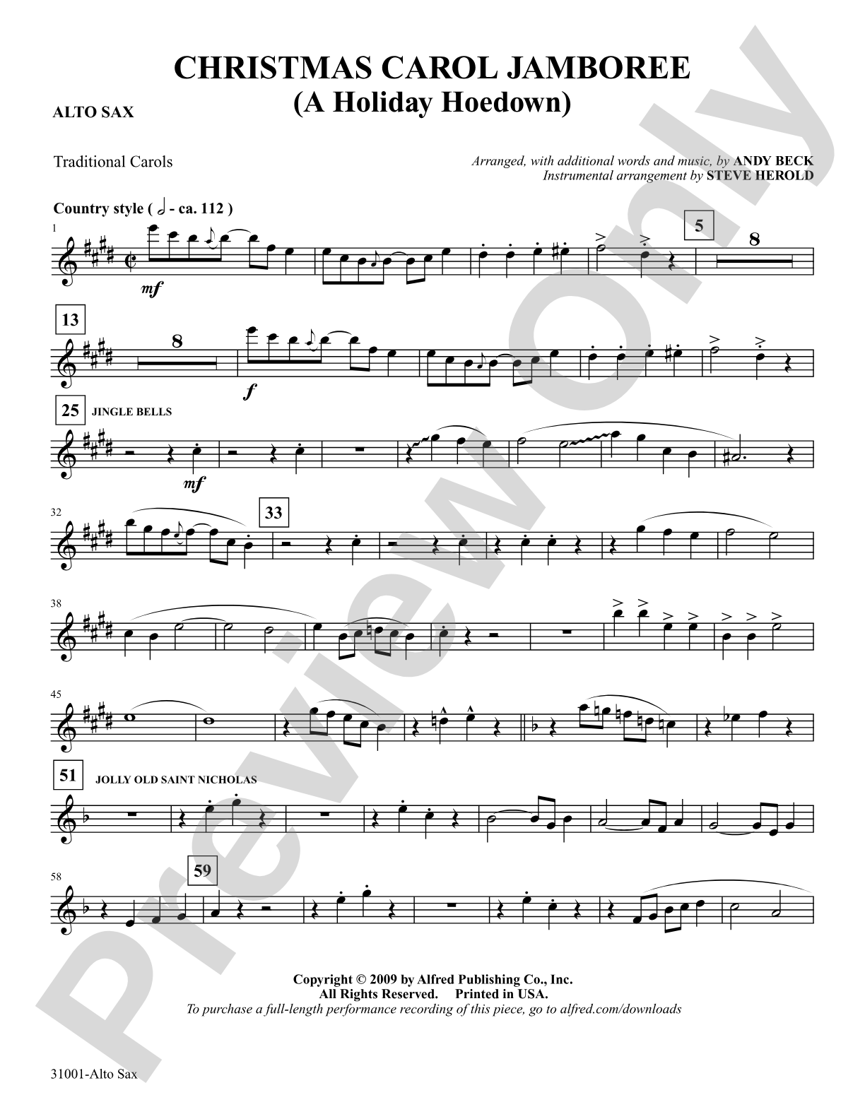 Christmas Carol Jamboree (A Holiday Hoedown): E-flat Alto Saxophone: Choral SoundPax