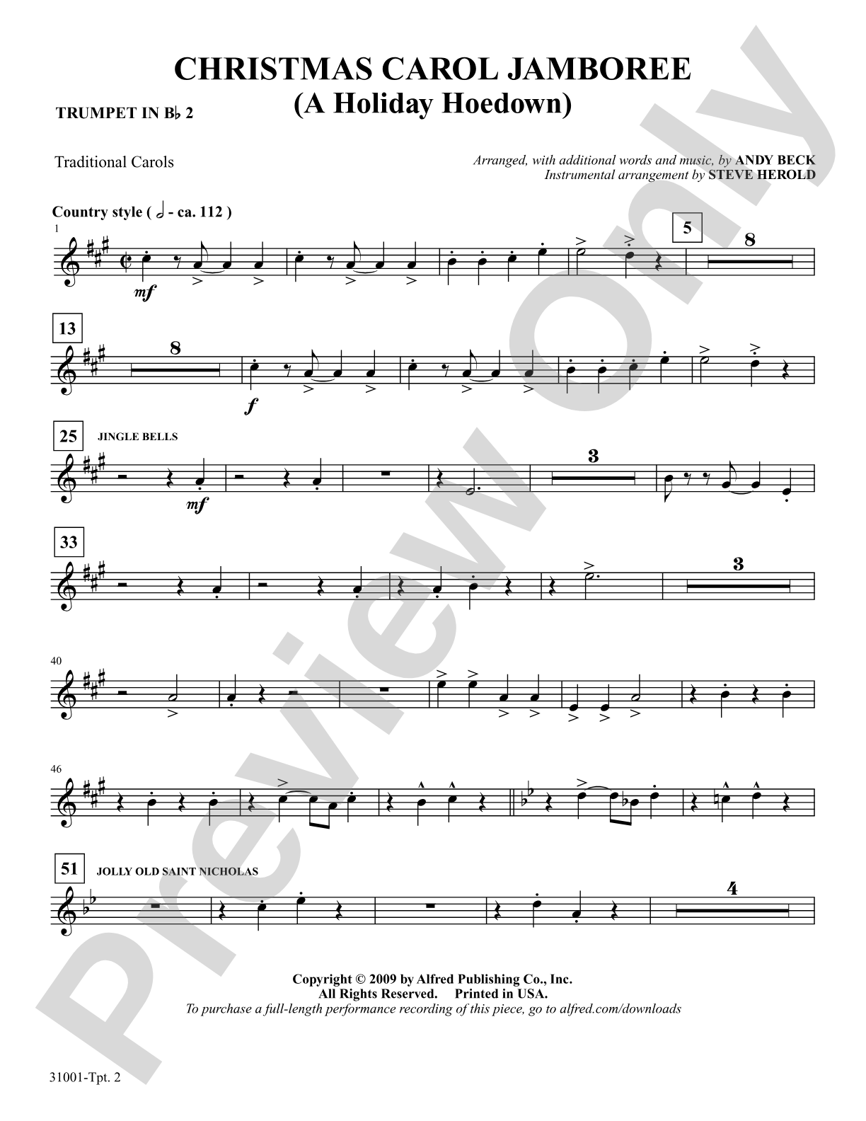 Christmas Carol Jamboree (A Holiday Hoedown): 2nd B-flat Trumpet: Choral SoundPax