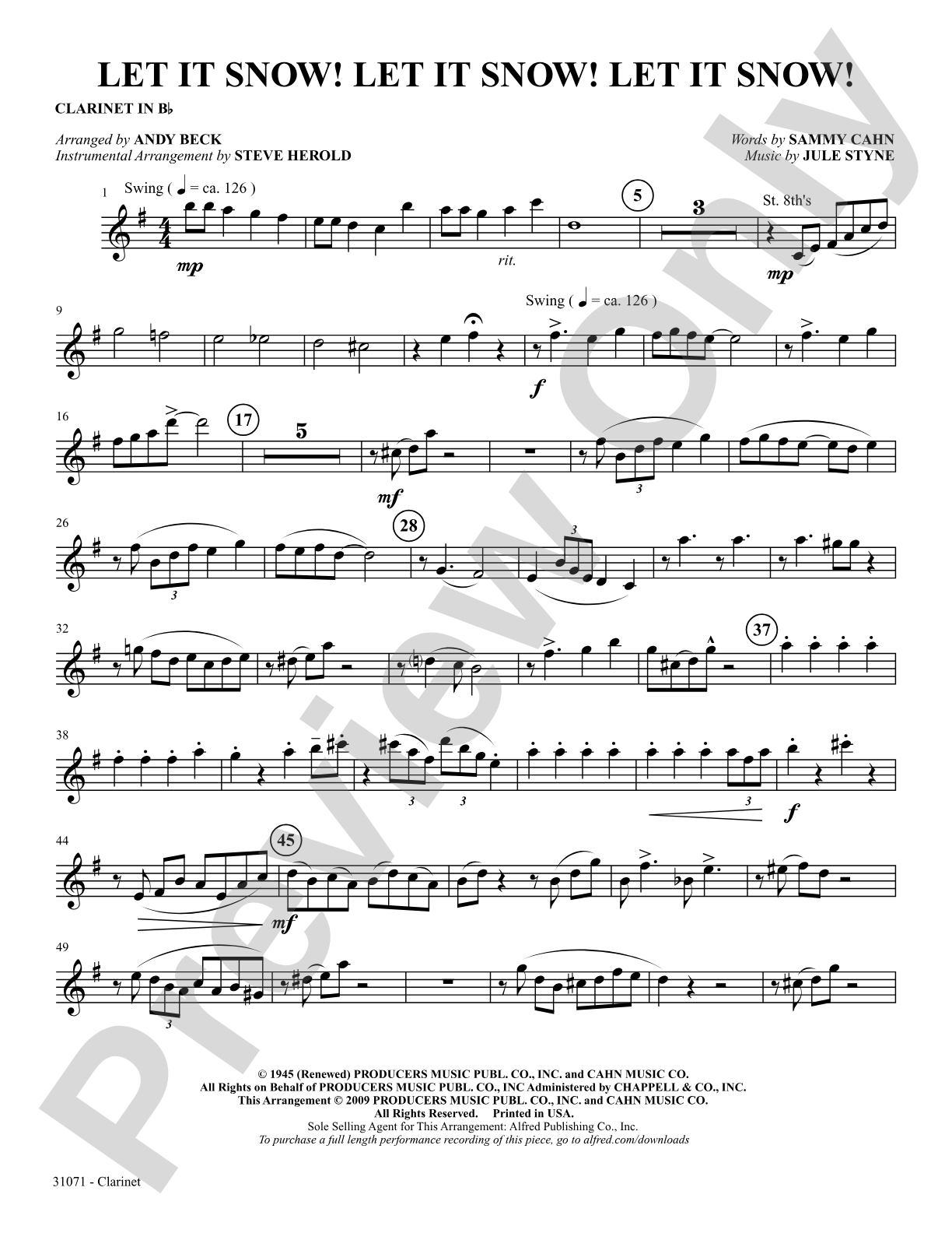 Let It Snow! Let It Snow! Let It Snow!: 1st B-flat Clarinet: Choral SoundPax