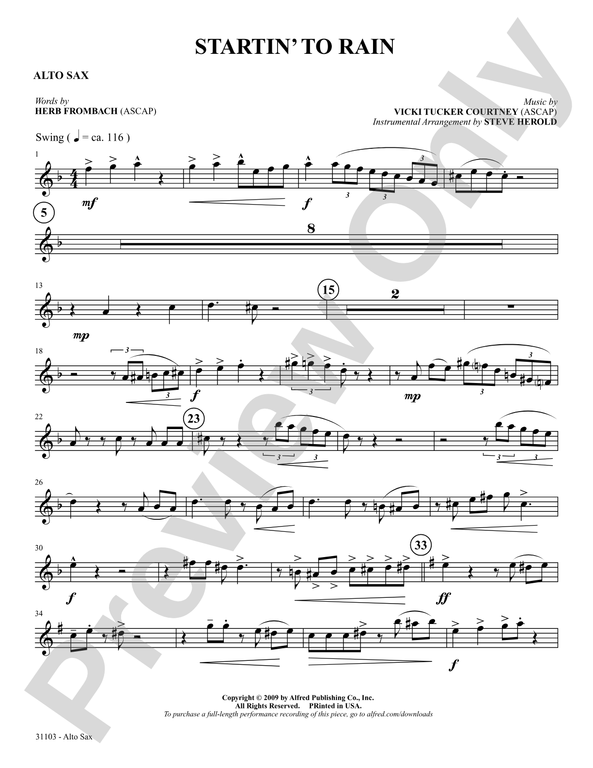 Startin' to Rain: E-flat Alto Saxophone: Choral SoundPax