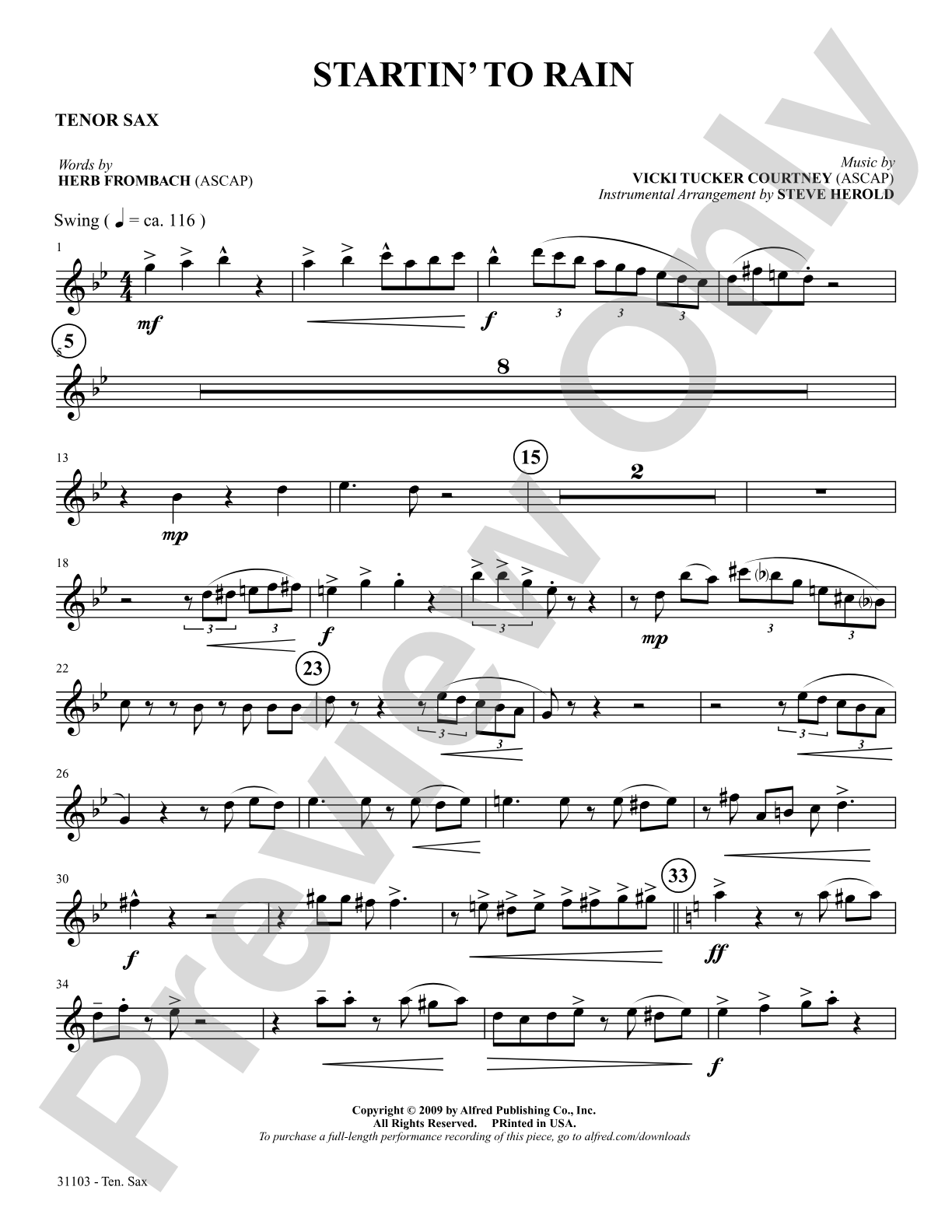 Startin' to Rain: B-flat Tenor Saxophone: Choral SoundPax