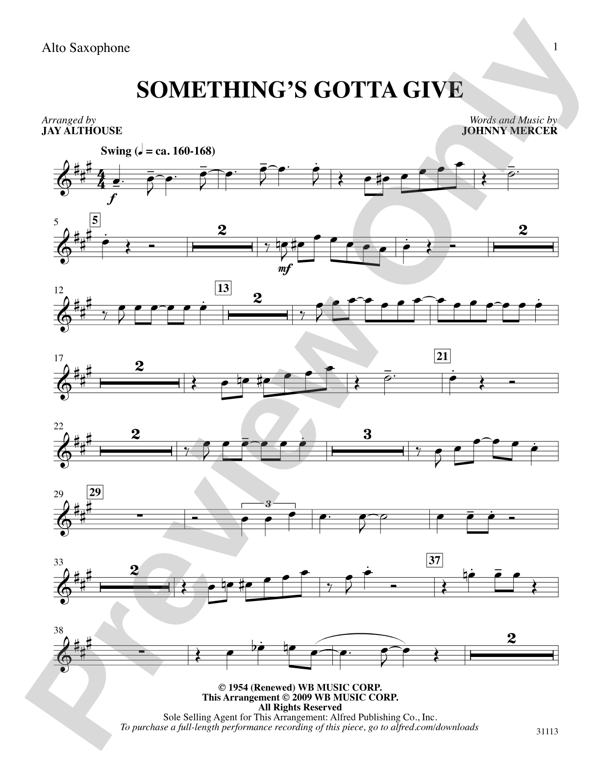 Something's Gotta Give: E-flat Alto Saxophone: Choral SoundPax