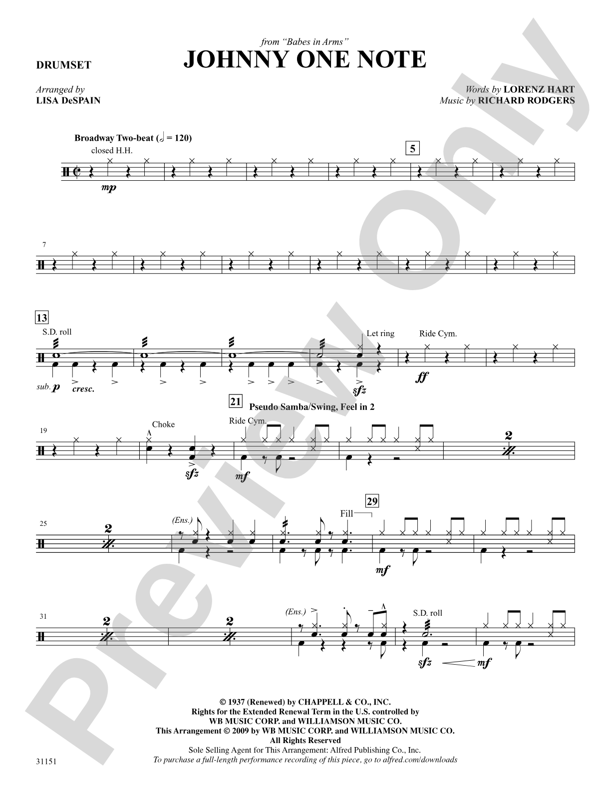 Johnny One Note (from the musical Babes in Arms): Drums: Choral SoundPax