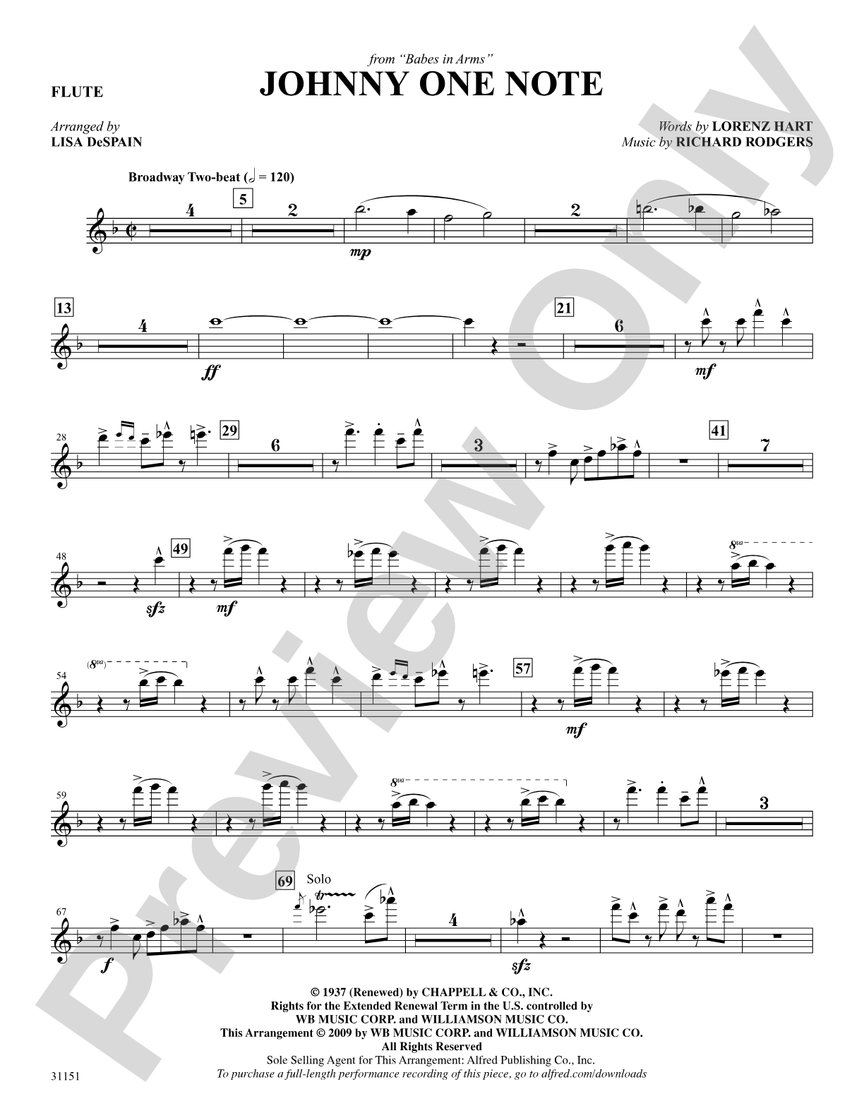 Johnny One Note (from the musical Babes in Arms): Flute: Choral SoundPax