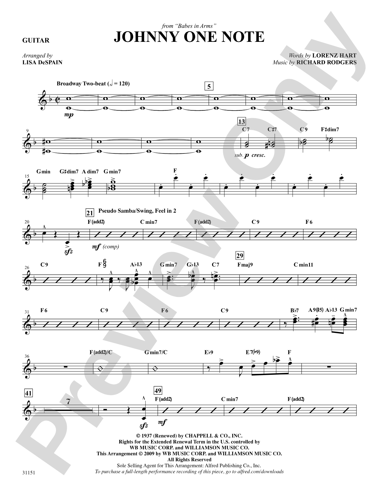 Johnny One Note (from the musical Babes in Arms): Guitar: Choral SoundPax