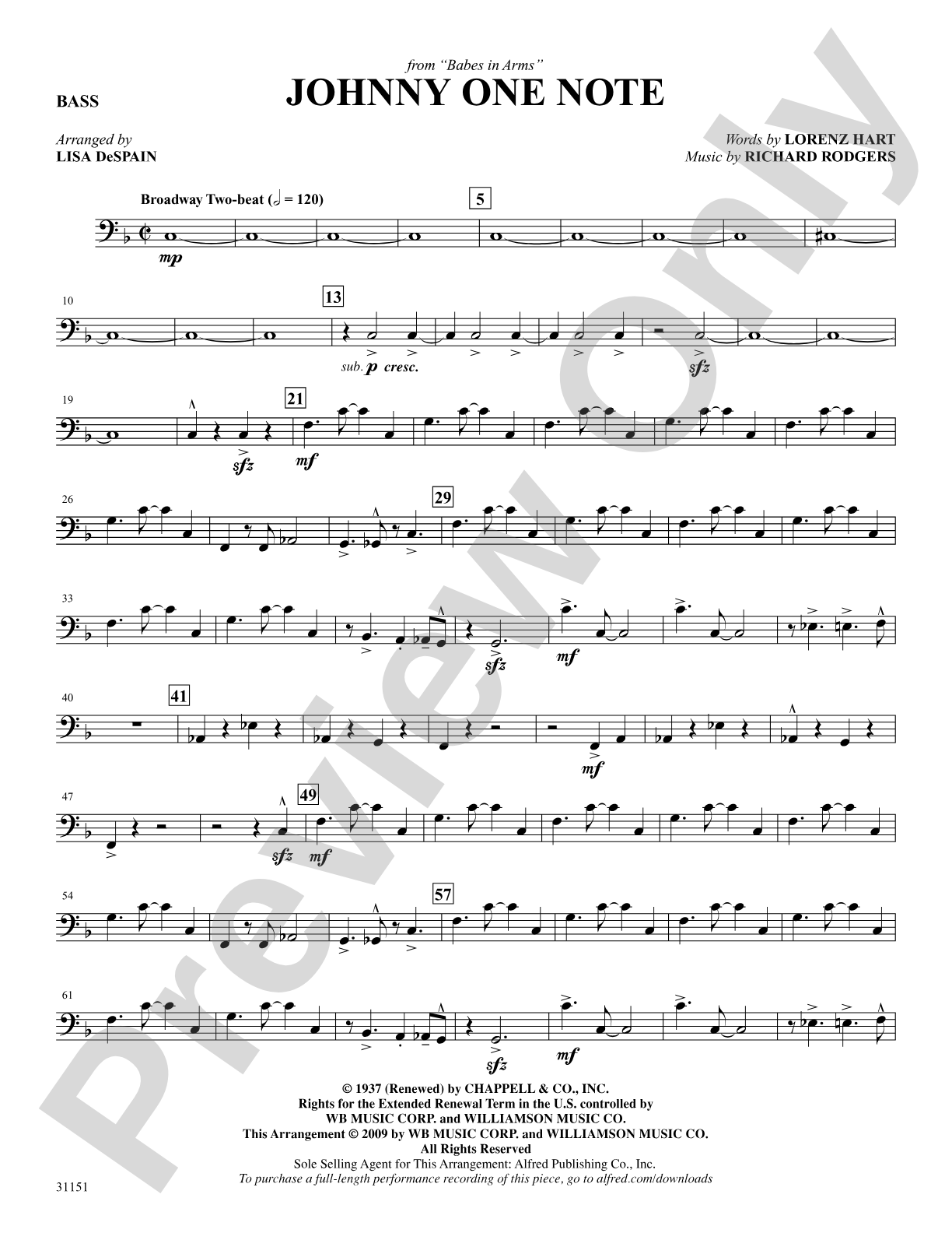 Johnny One Note (from the musical Babes in Arms): String Bass: Choral SoundPax