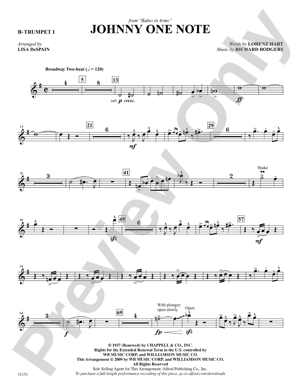 Johnny One Note (from the musical Babes in Arms): 1st B-flat Trumpet: Choral SoundPax