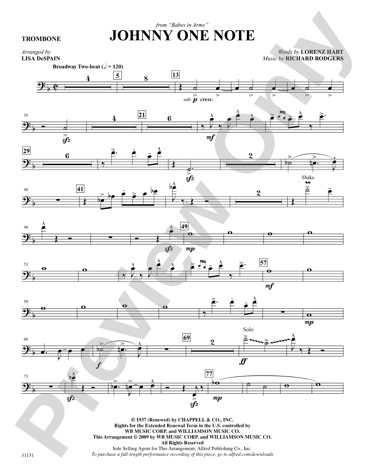 Johnny One Note (from the musical Babes in Arms): 1st Trombone: Choral SoundPax