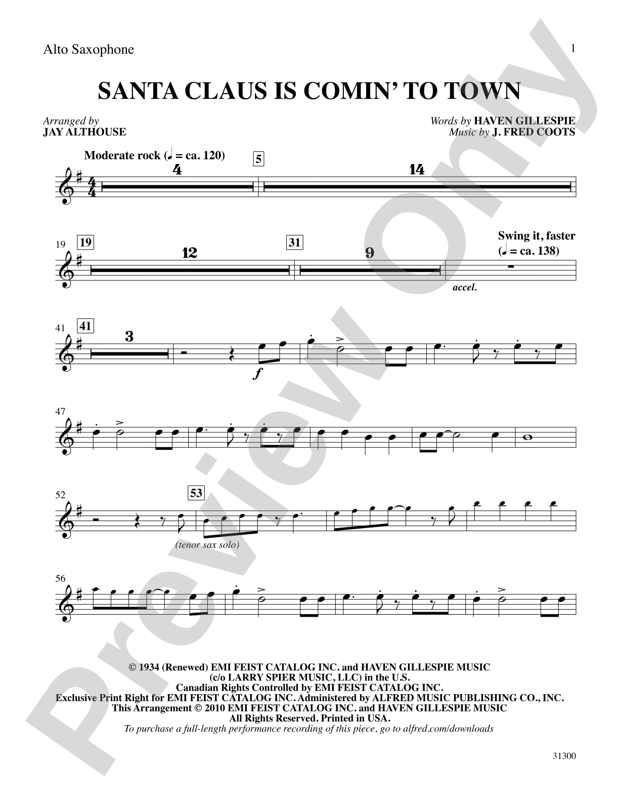 Santa Claus Is Comin' to Town: E-flat Alto Saxophone: Choral SoundPax