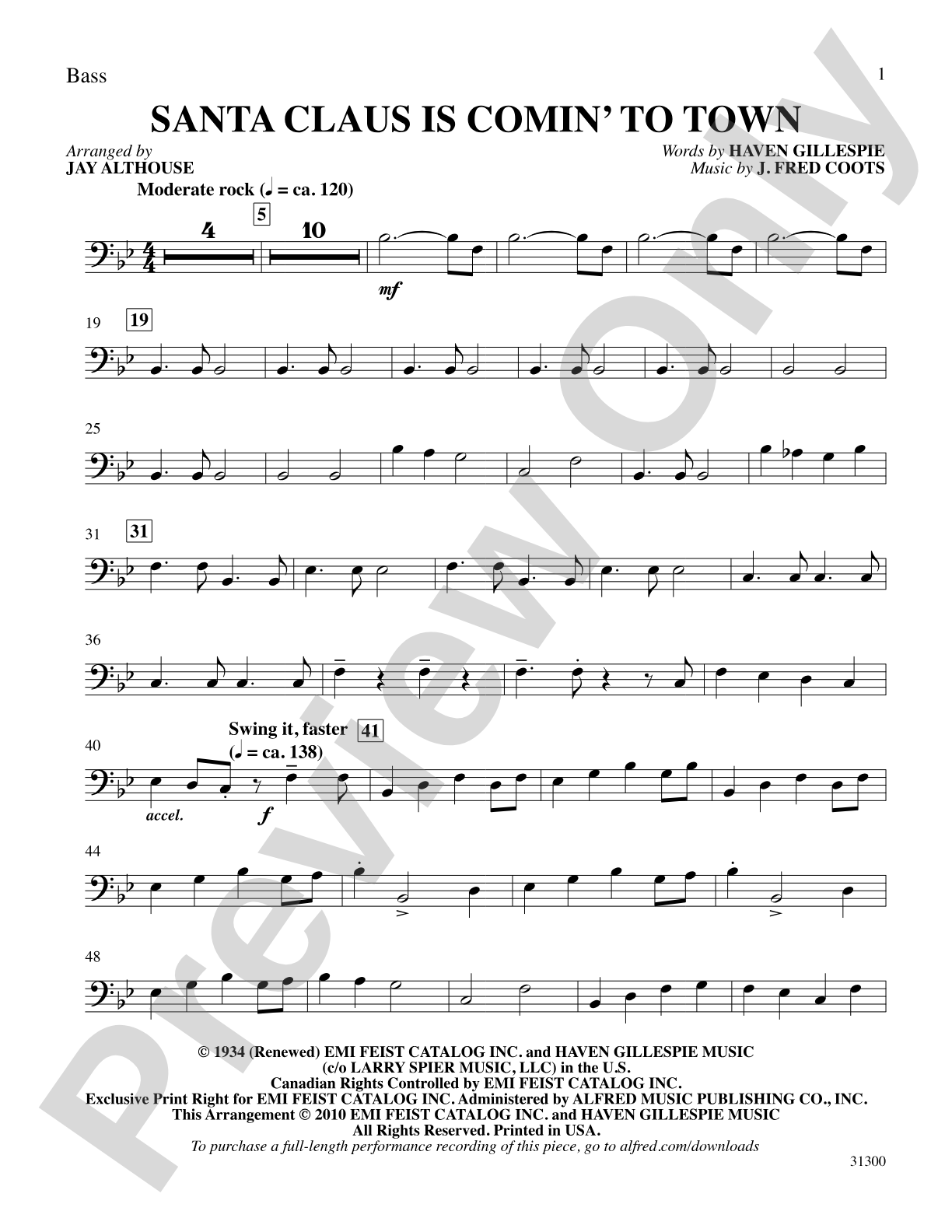 Santa Claus Is Comin' to Town: String Bass: Choral SoundPax