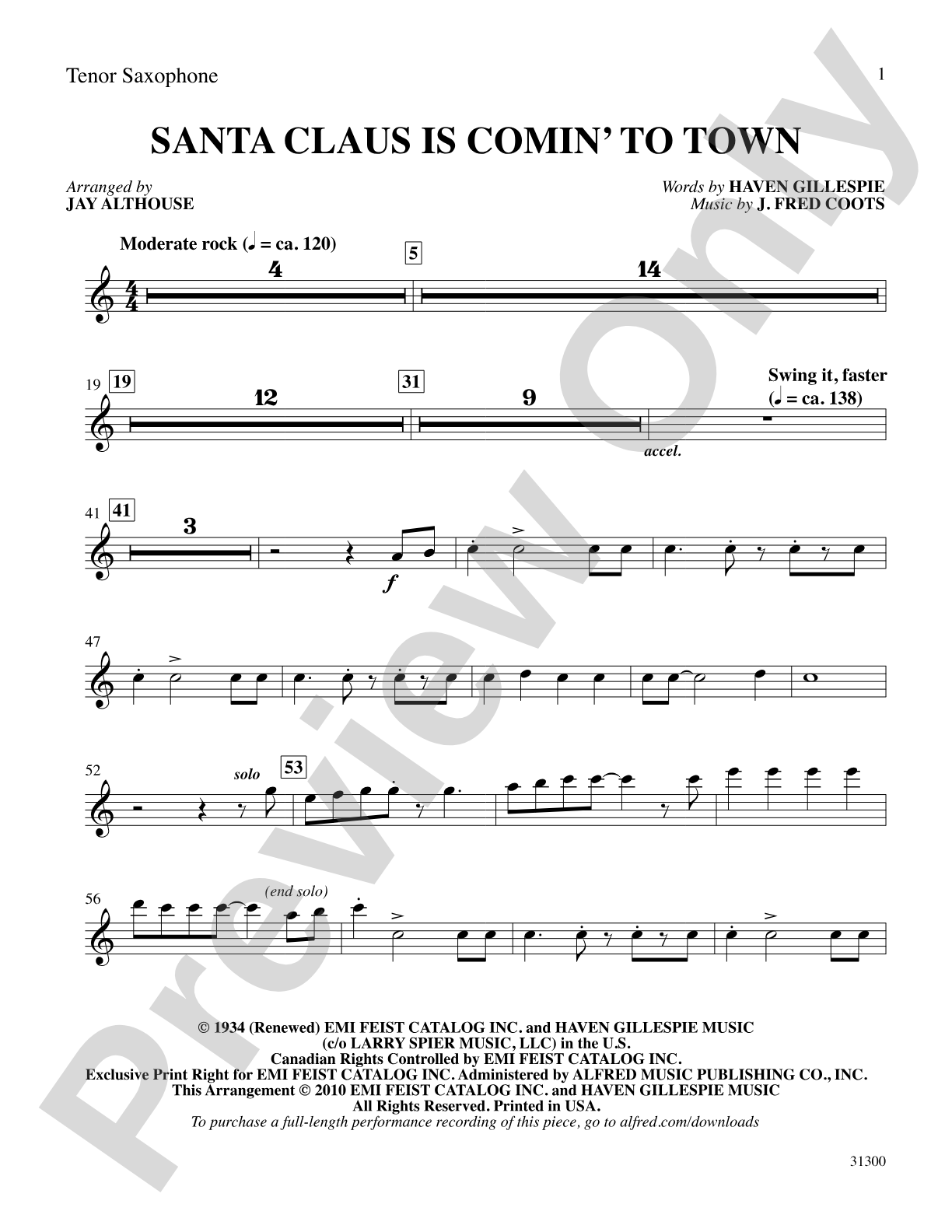 Santa Claus Is Comin' to Town: B-flat Tenor Saxophone: Choral SoundPax