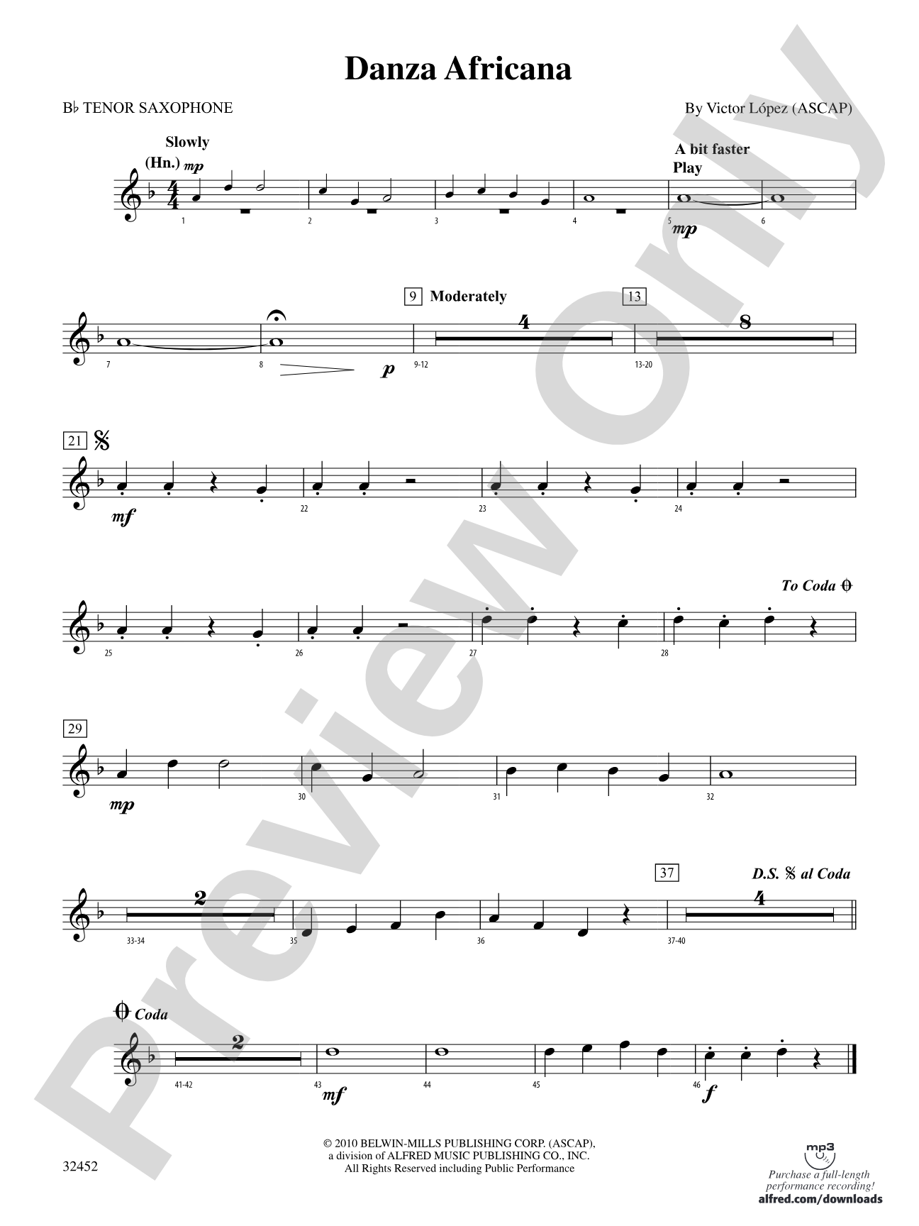 Danza Africana: B-flat Tenor Saxophone