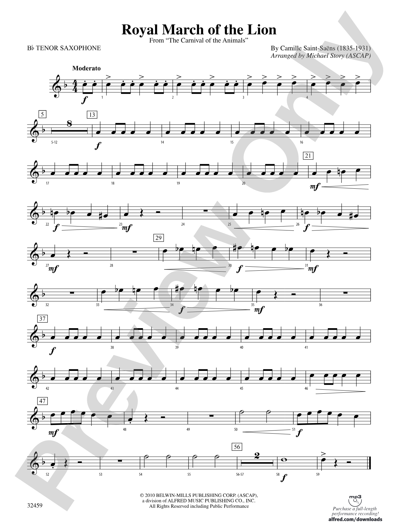 Royal March of the Lion: B-flat Tenor Saxophone