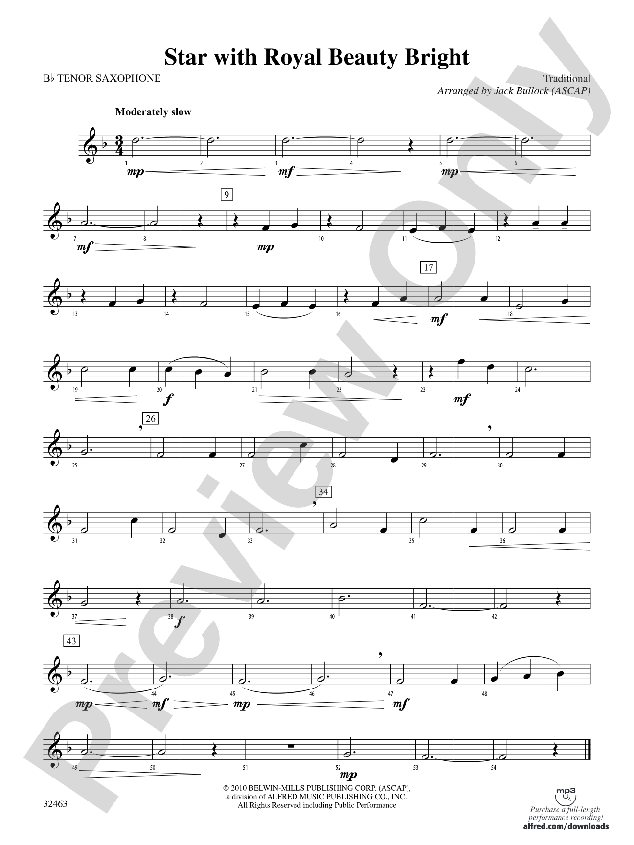 Star with Royal Beauty Bright: B-flat Tenor Saxophone