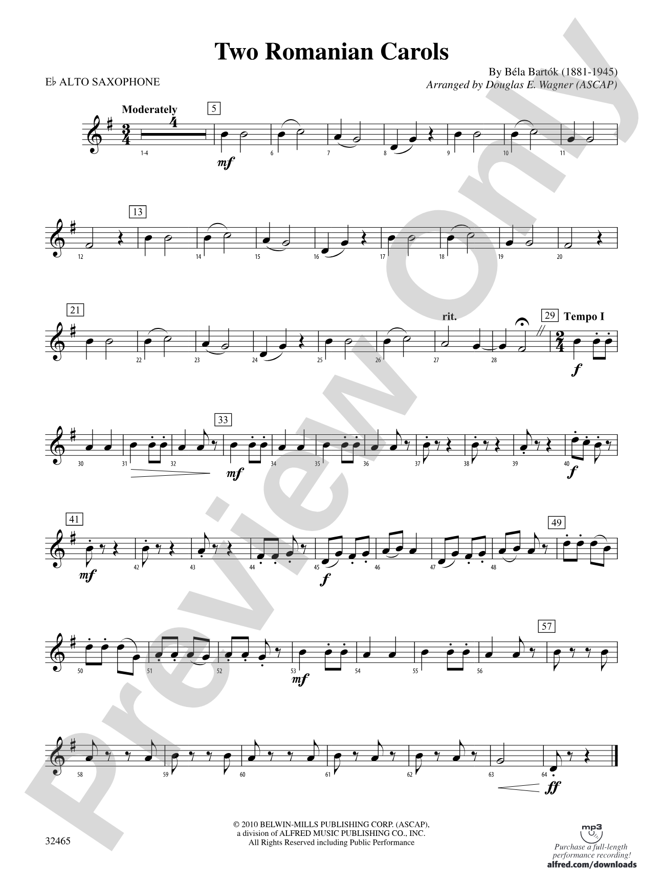 Two Romanian Carols: E-flat Alto Saxophone