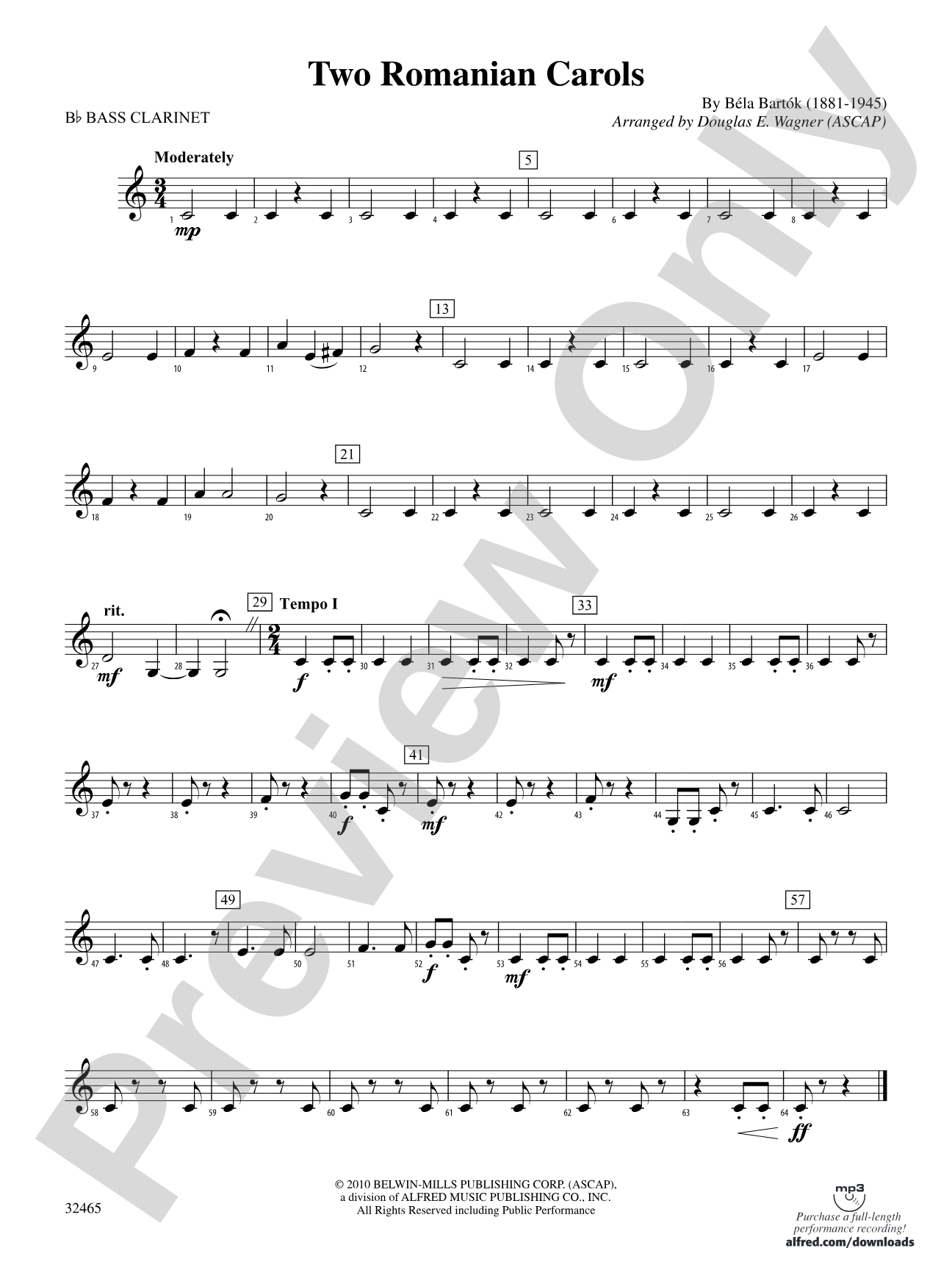Two Romanian Carols: B-flat Bass Clarinet