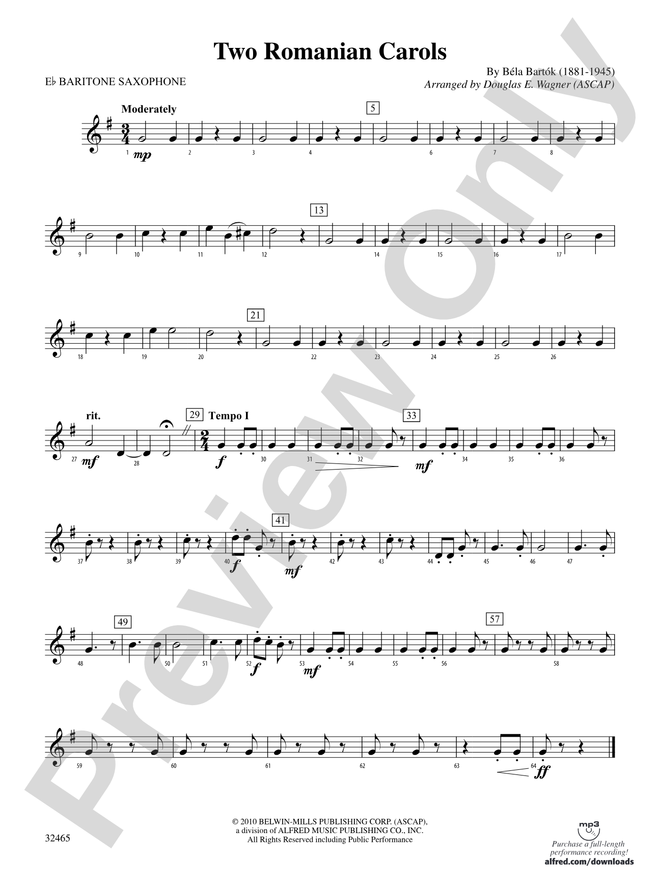 Two Romanian Carols: E-flat Baritone Saxophone