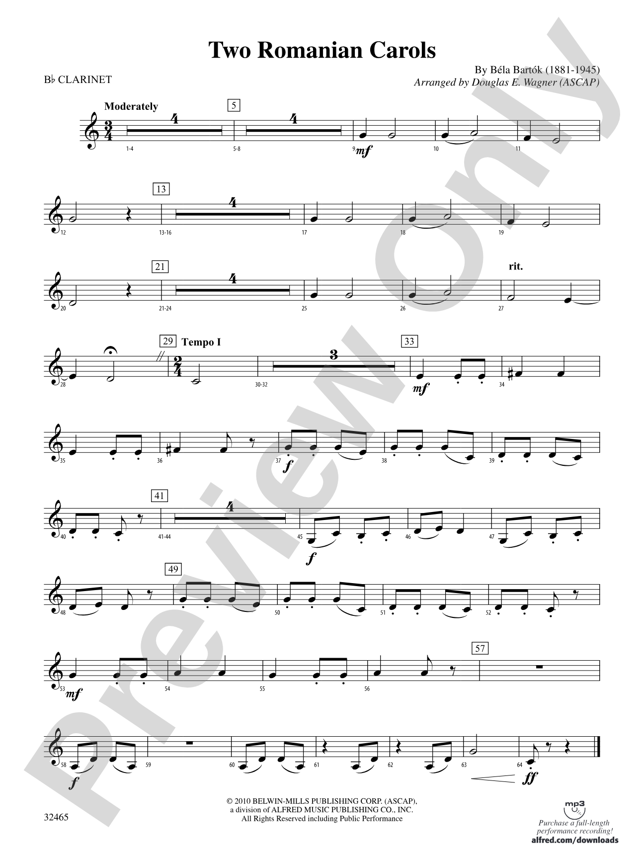 Two Romanian Carols: 1st B-flat Clarinet