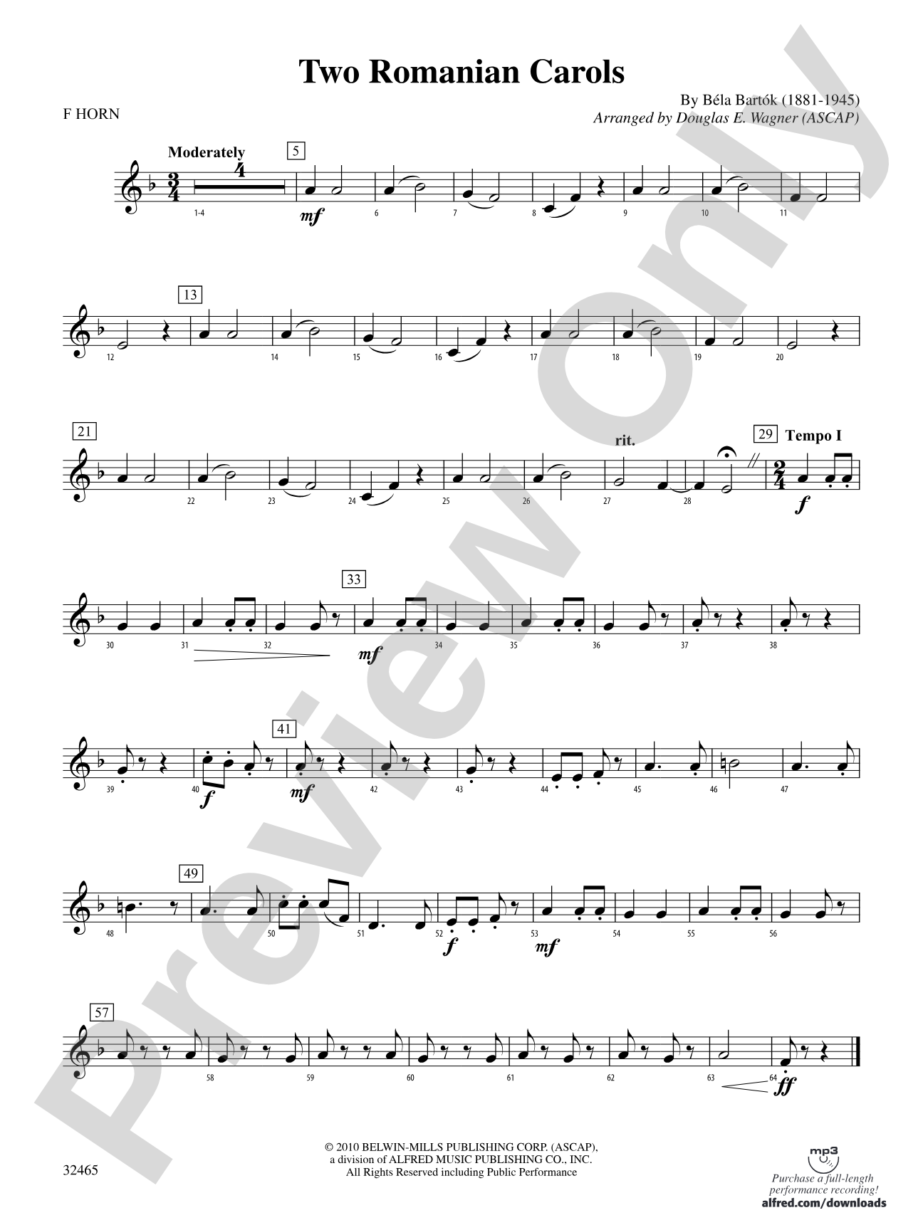 Two Romanian Carols: 1st F Horn