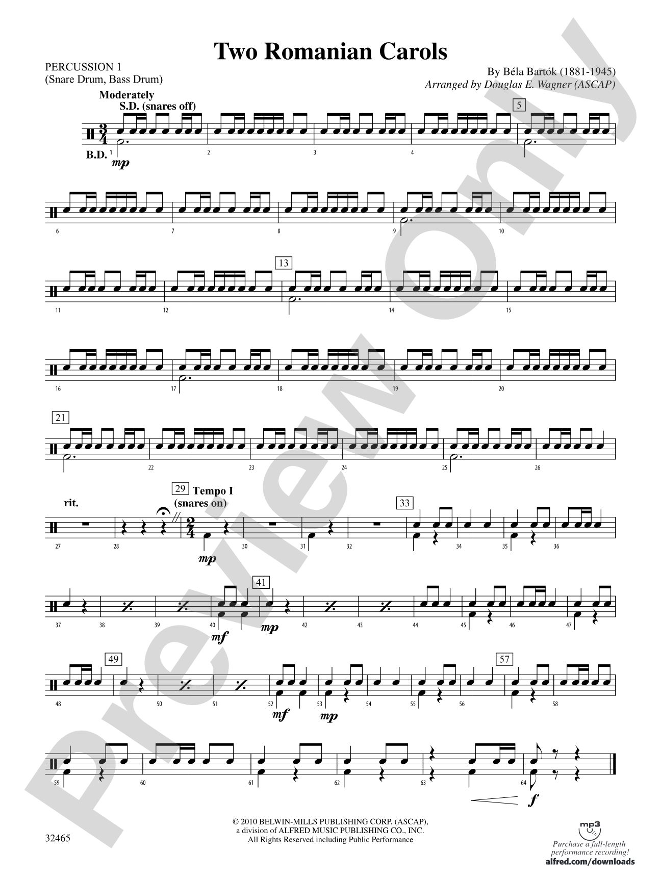 Two Romanian Carols: 1st Percussion