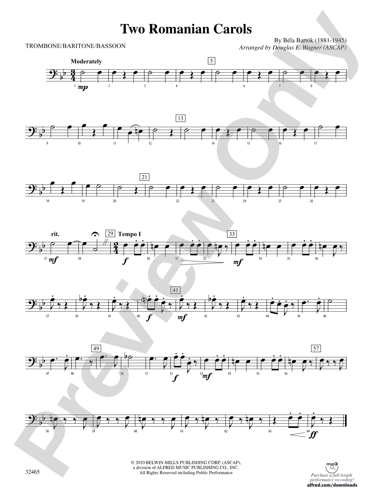 Two Romanian Carols: 1st Trombone