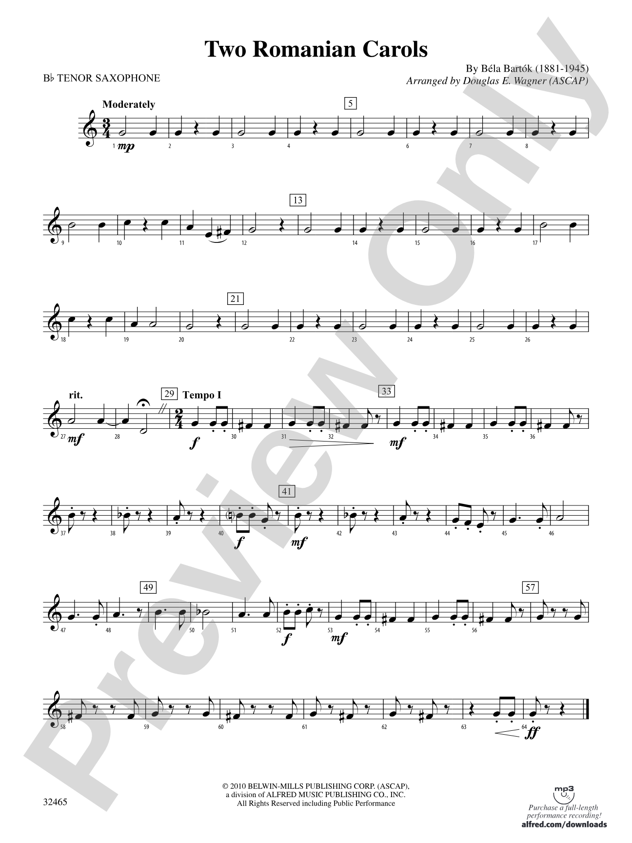 Two Romanian Carols: B-flat Tenor Saxophone